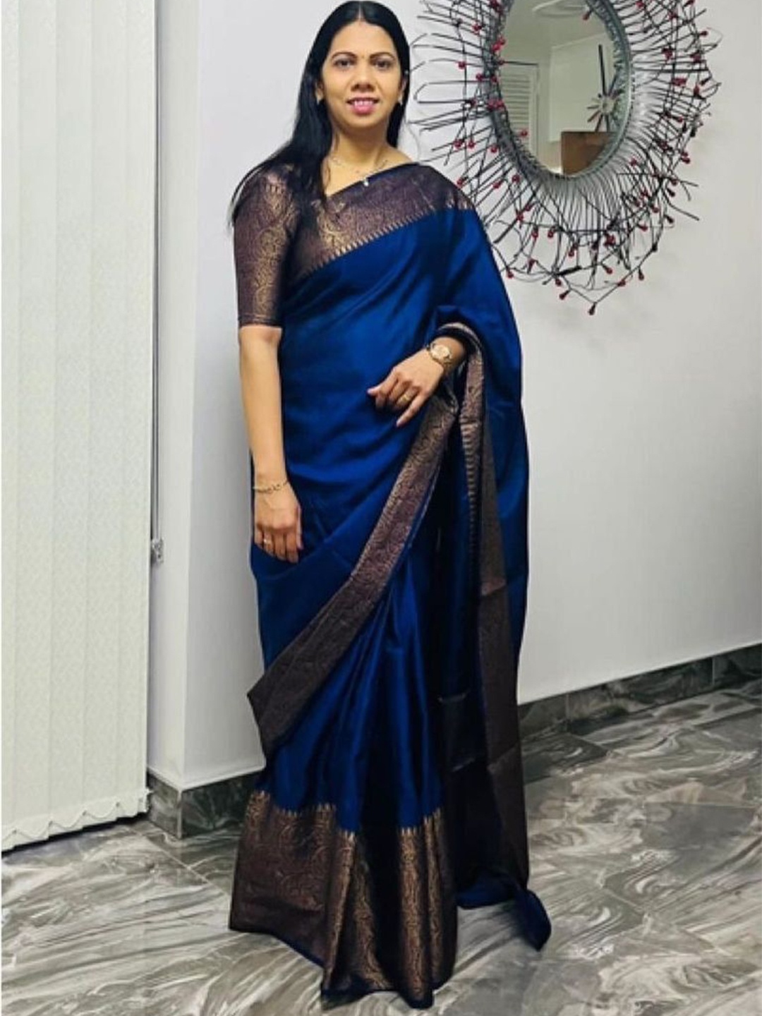 

Visit Wear Woven Design Zari Pure Silk Kanjeevaram Saree, Blue