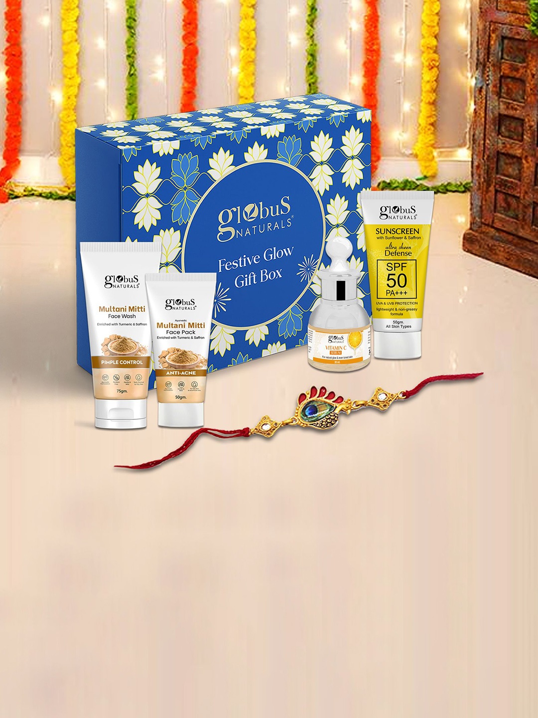 

Globus naturals Rakhi With Multani Mitti Products Gift Set, White