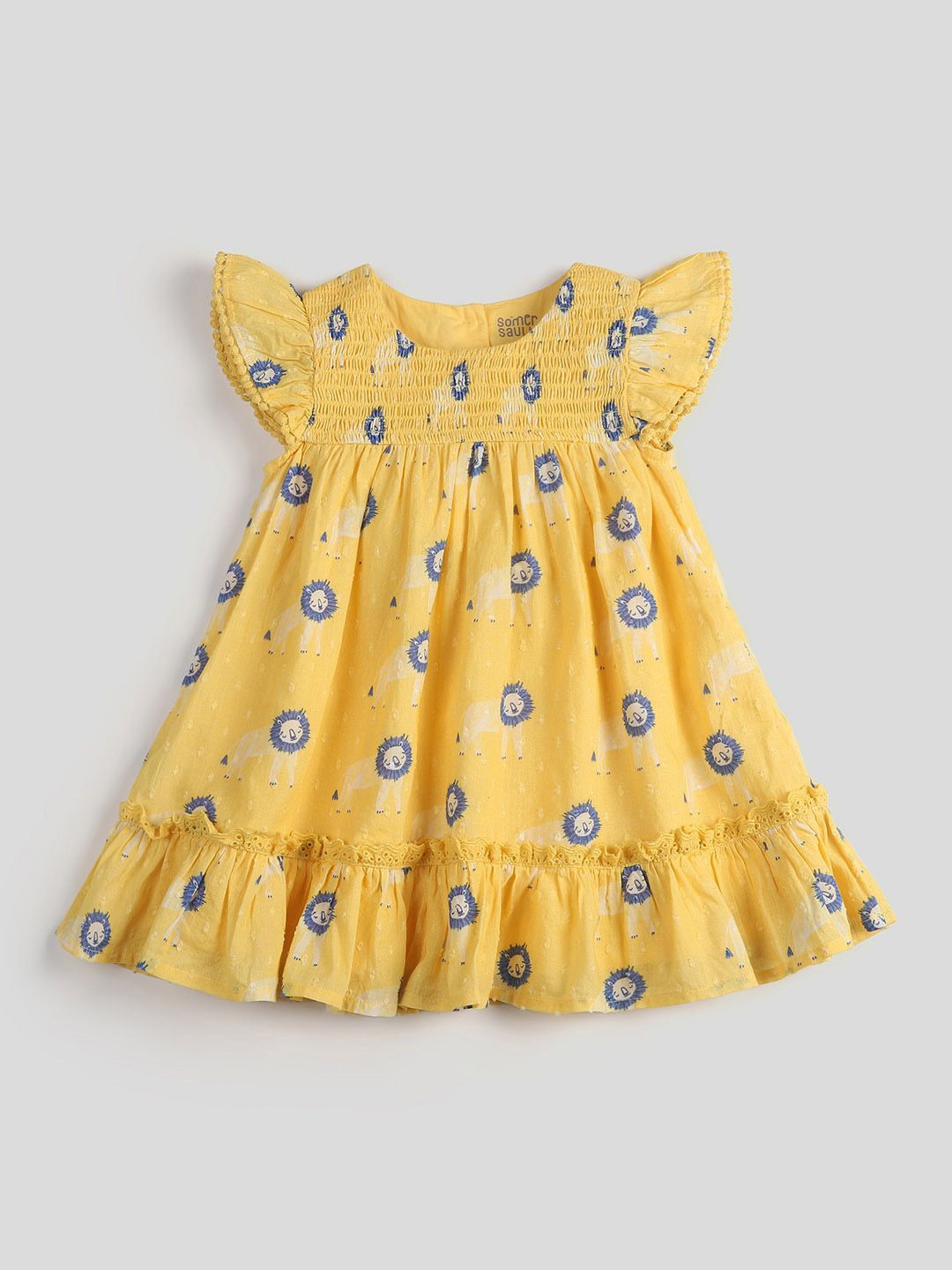 

Somersault Girls Lion Printed Flutter Sleeve Empire Dress, Yellow