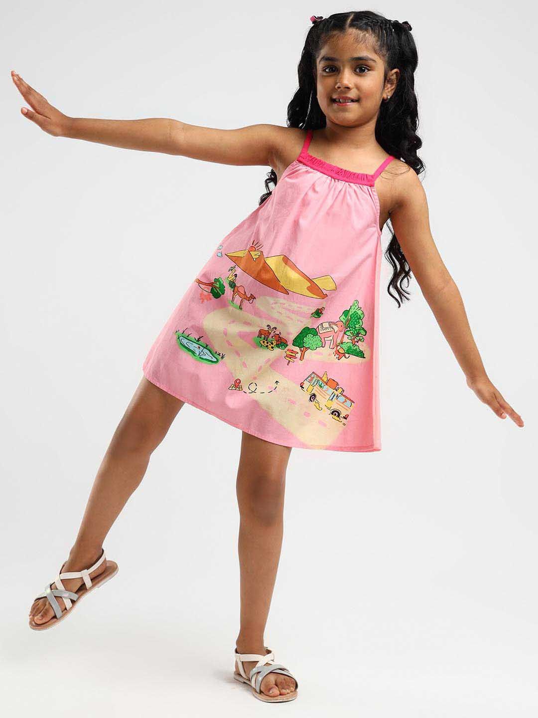 

Somersault Printed Cotton Shoulder Straps A-Line Dress, Pink