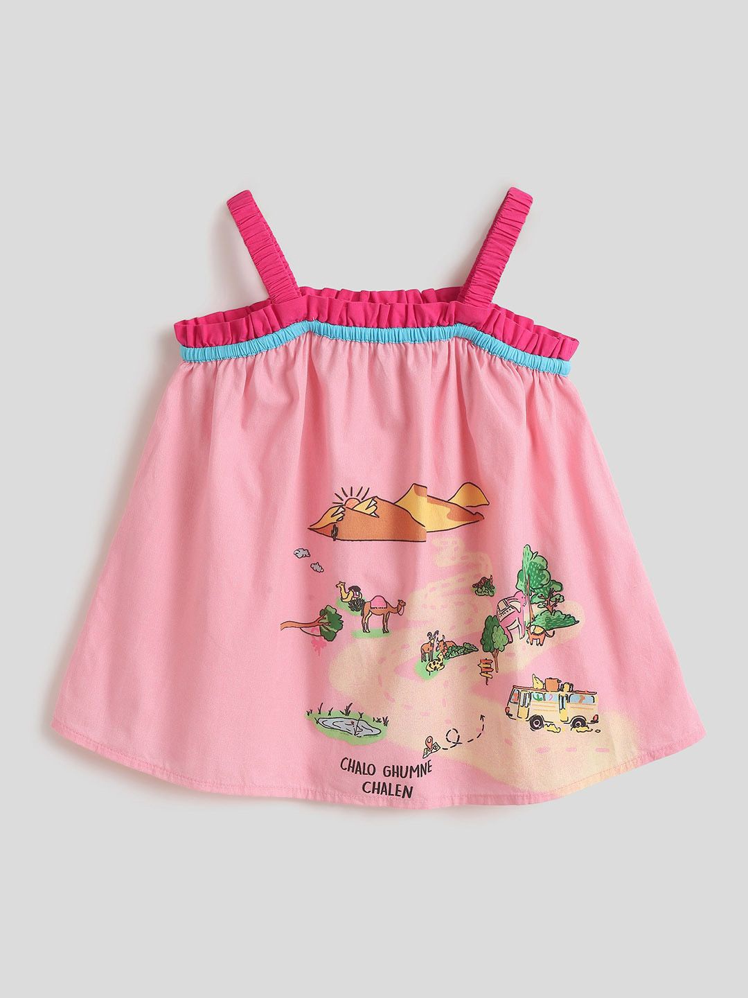 

Somersault Girls Printed Pure Cotton A-Line Dress, Pink