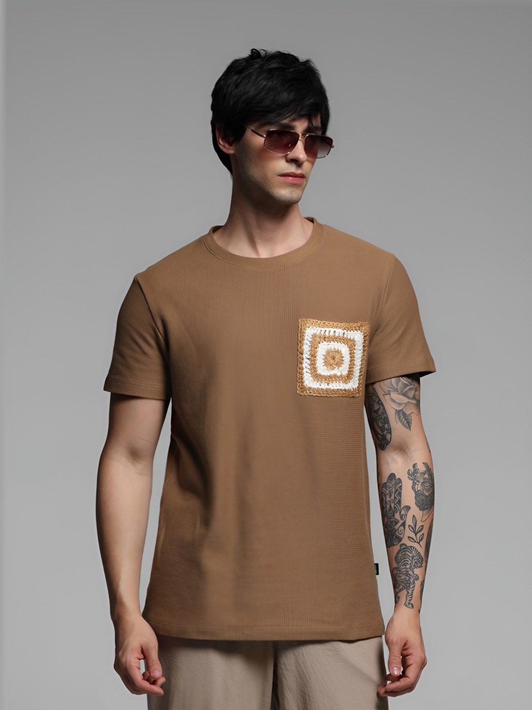 

Jack & Jones Men Solid Round Neck Cotton Tshirt, Brown