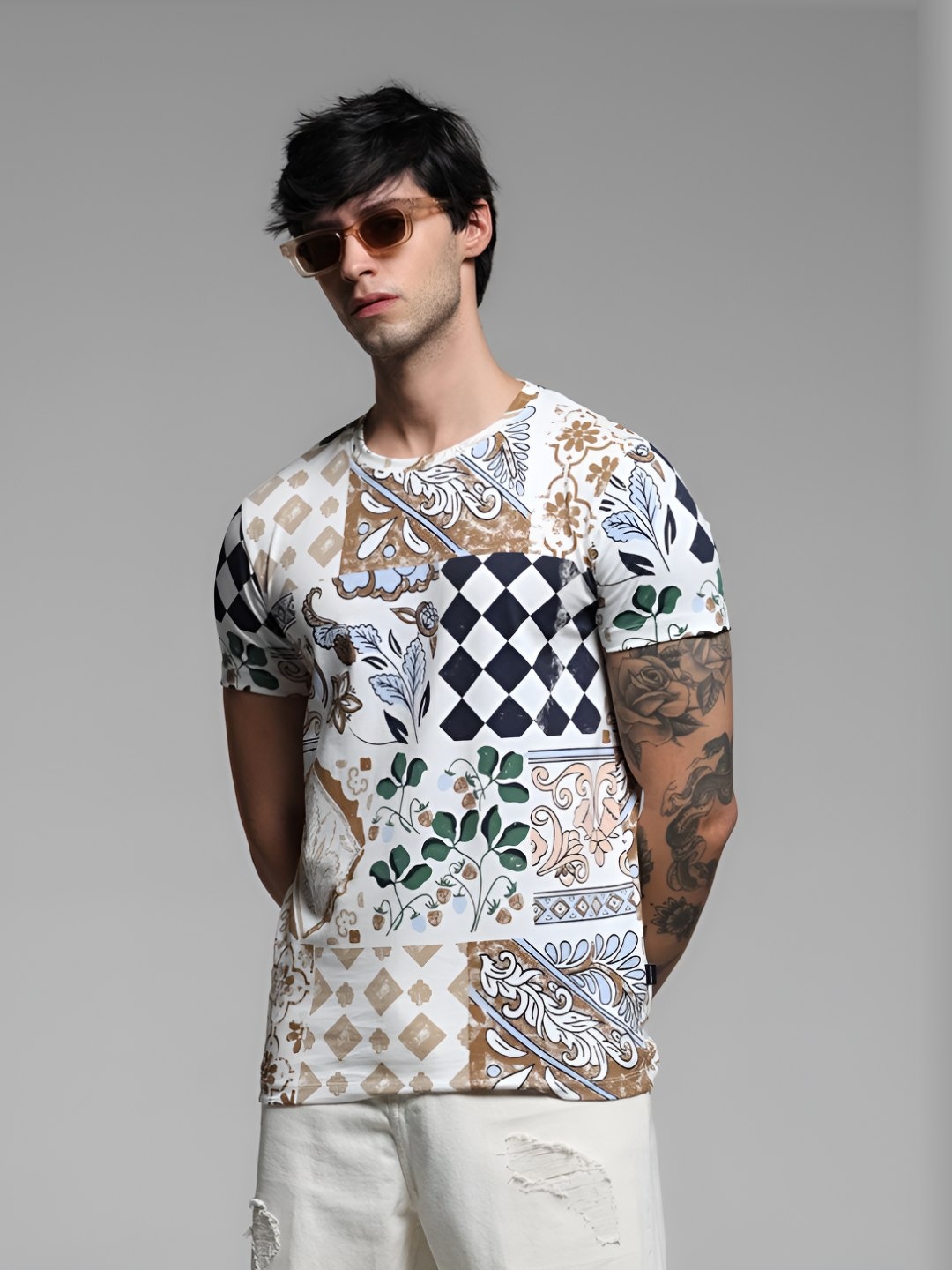 

Jack & Jones Men Printed Round Neck Cotton Slim Fit Tshirt, White
