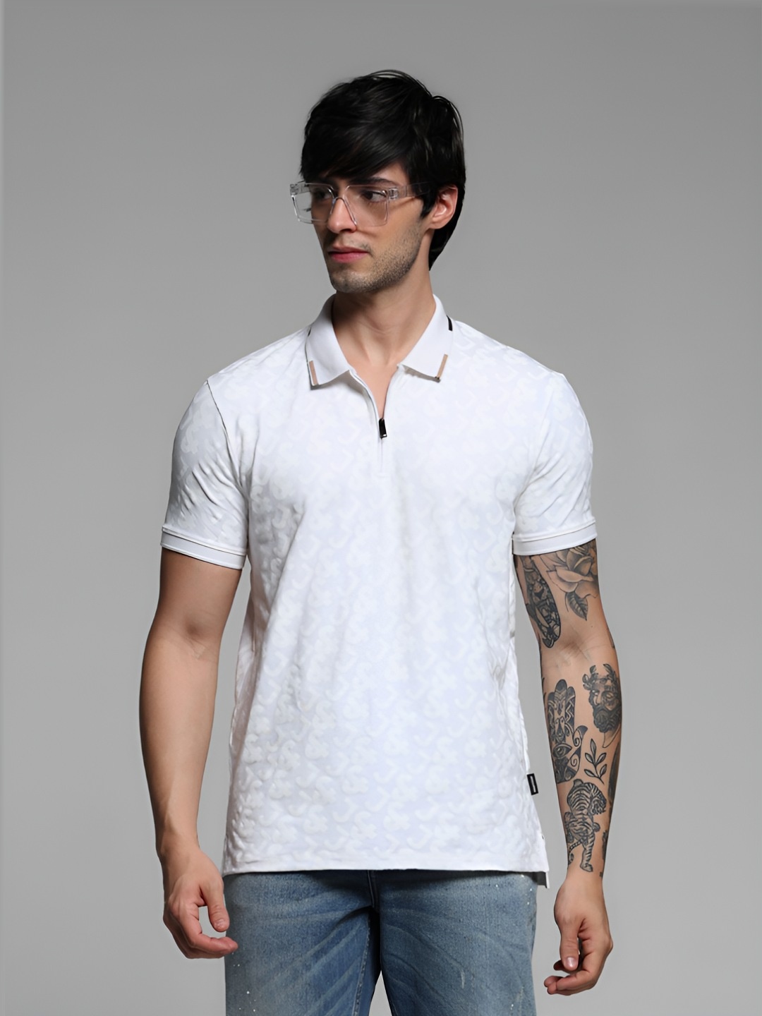 

Jack & Jones Men Printed Polo Collar Cotton Tshirt, White