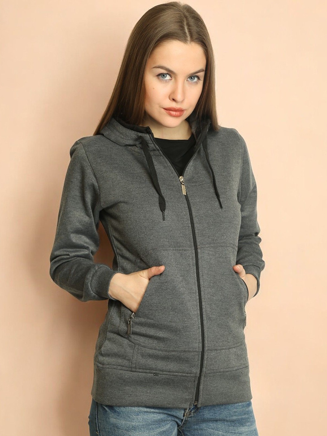 

BAESD Women Fleece Lightweight Crop Tailored Jacket, Grey melange