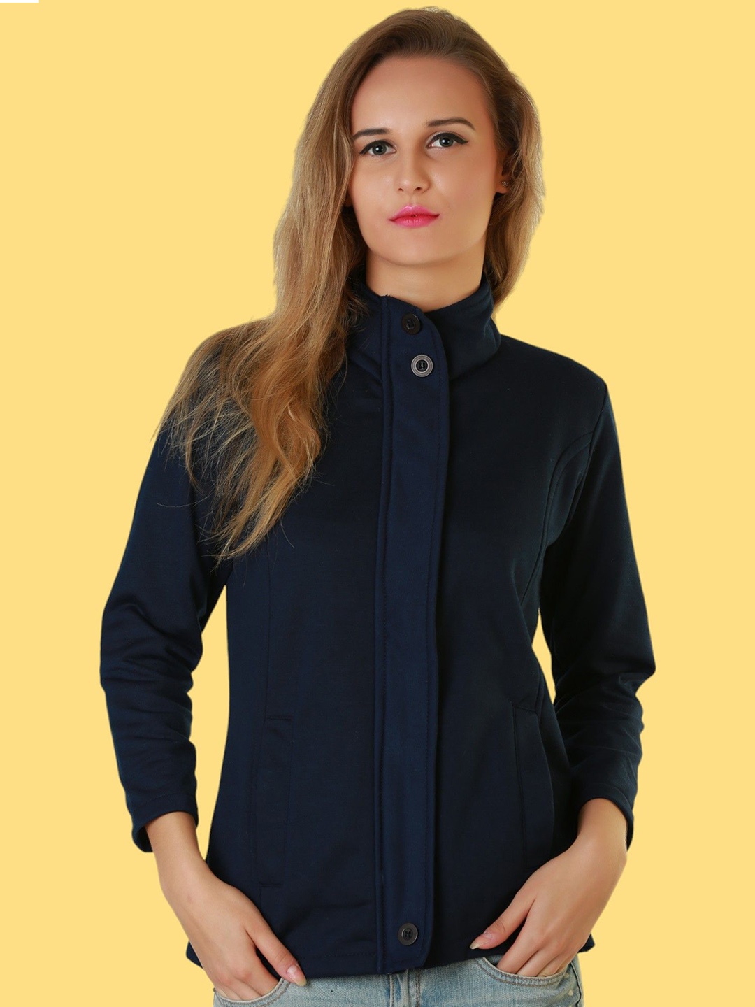 

BAESD Women Geometric Fleece Lightweight Crop Tailored Jacket, Blue