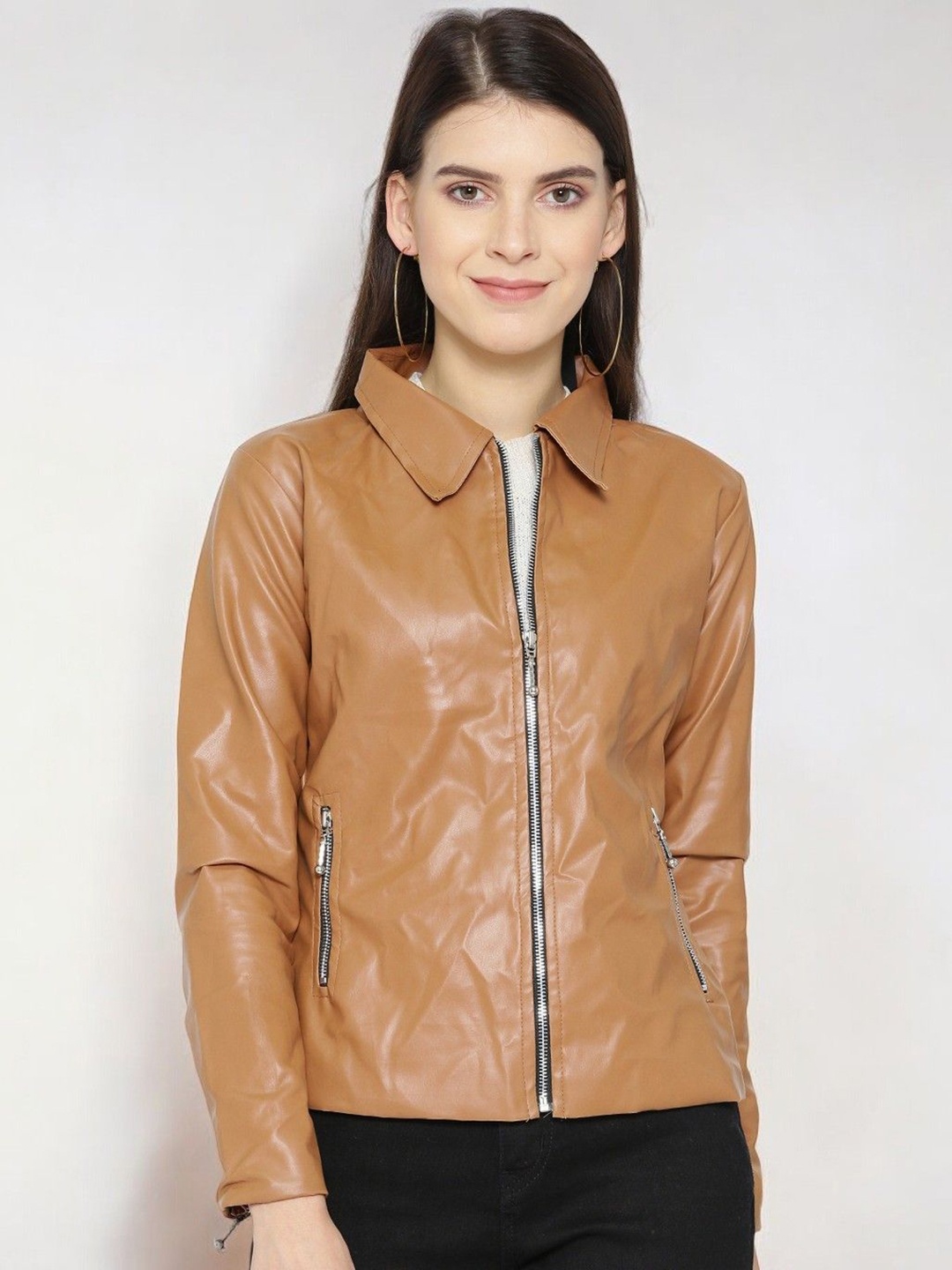 

BAESD Women Lightweight Crop Biker Jacket, Brown