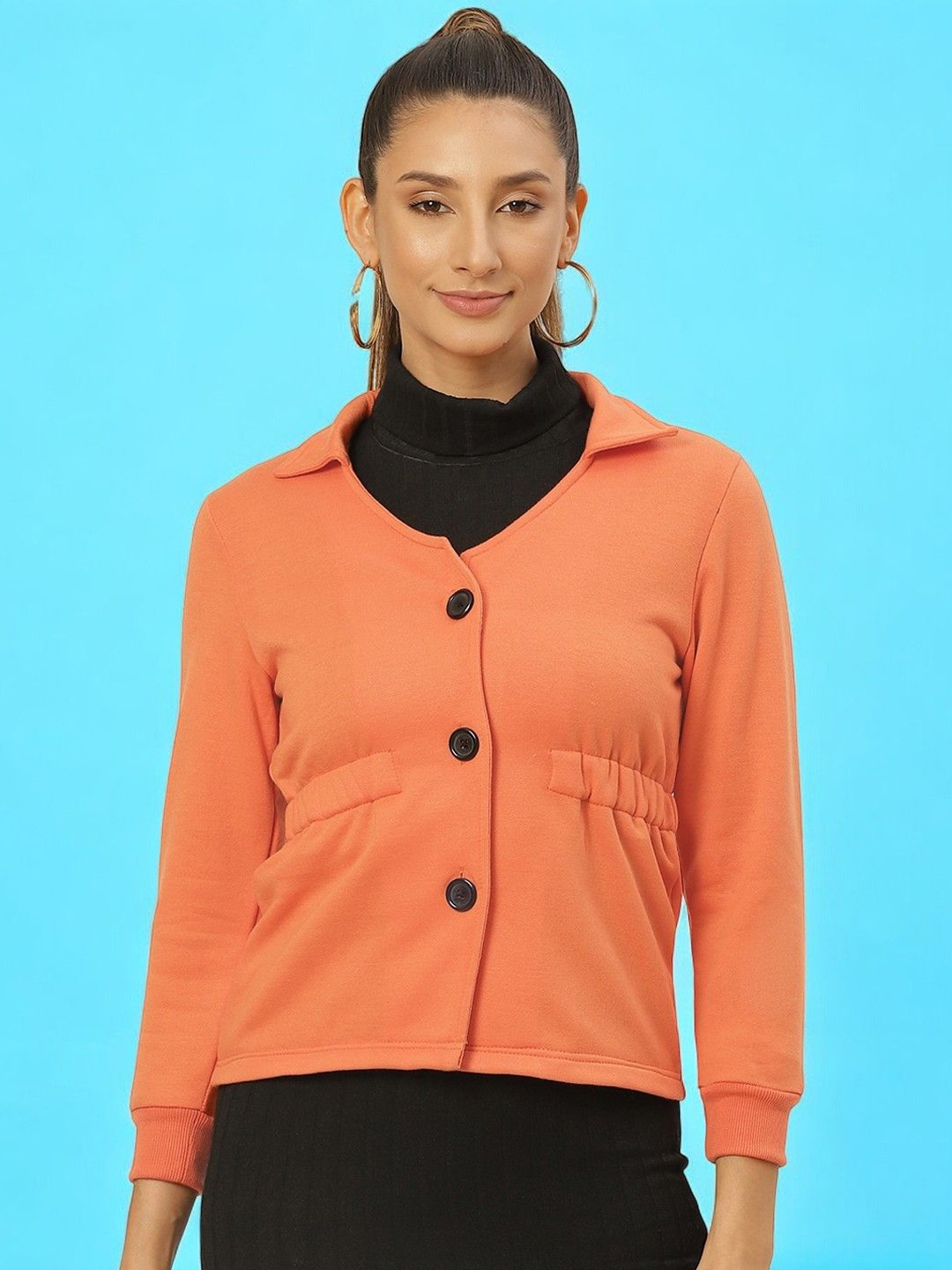 

BAESD Women Fleece Lightweight Crop Tailored Jacket with Embroidered, Orange