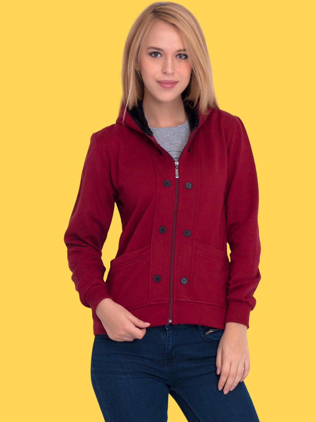 

BAESD Women Fleece Lightweight Tailored Jacket, Maroon