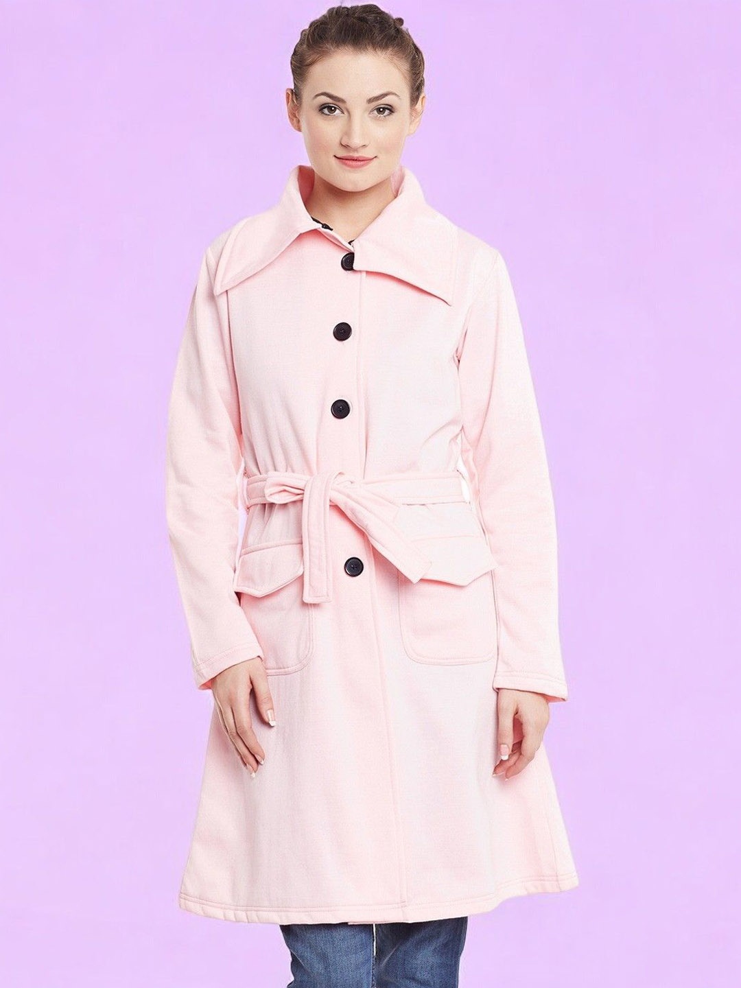 

BAESD Women Fleece Lightweight Longline Duster Jacket with Embroidered, Pink