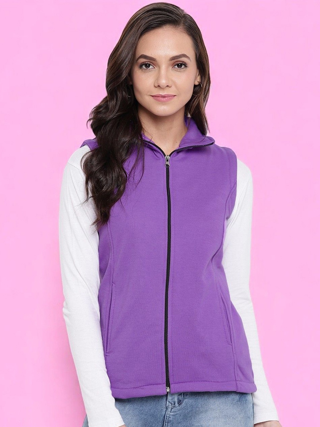 

BAESD Women Colourblocked Fleece Lightweight Crop Tailored Jacket with Patchwork, Violet