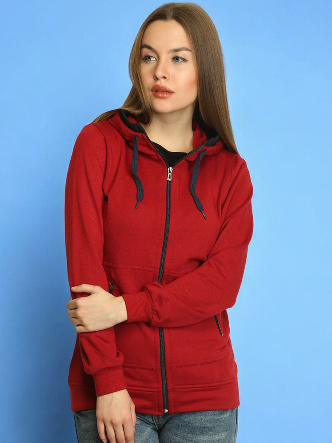 

BAESD Women Fleece Lightweight Crop Tailored Jacket, Red