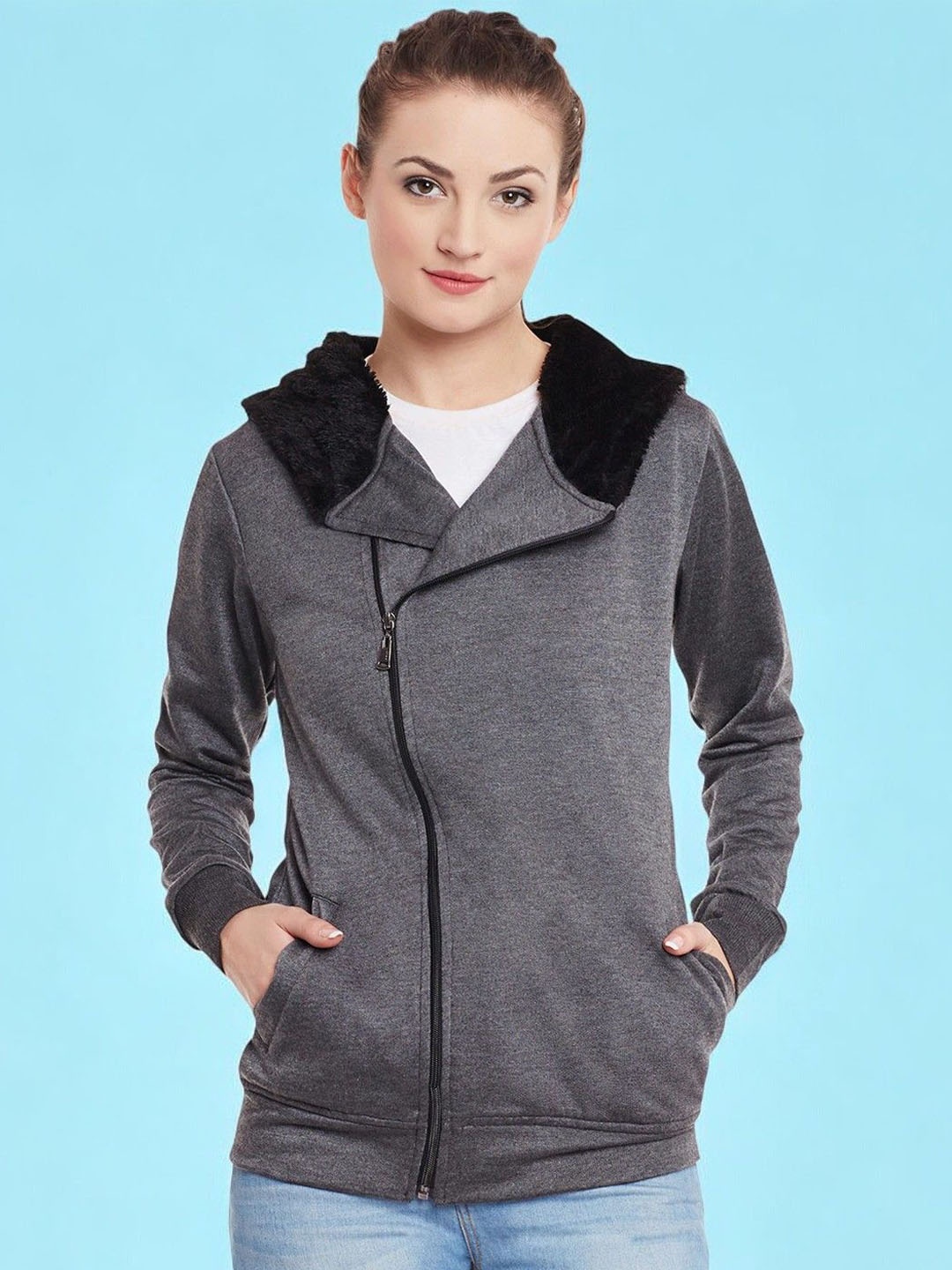 

BAESD Women Fleece Lightweight Crop Cape Jacket, Charcoal