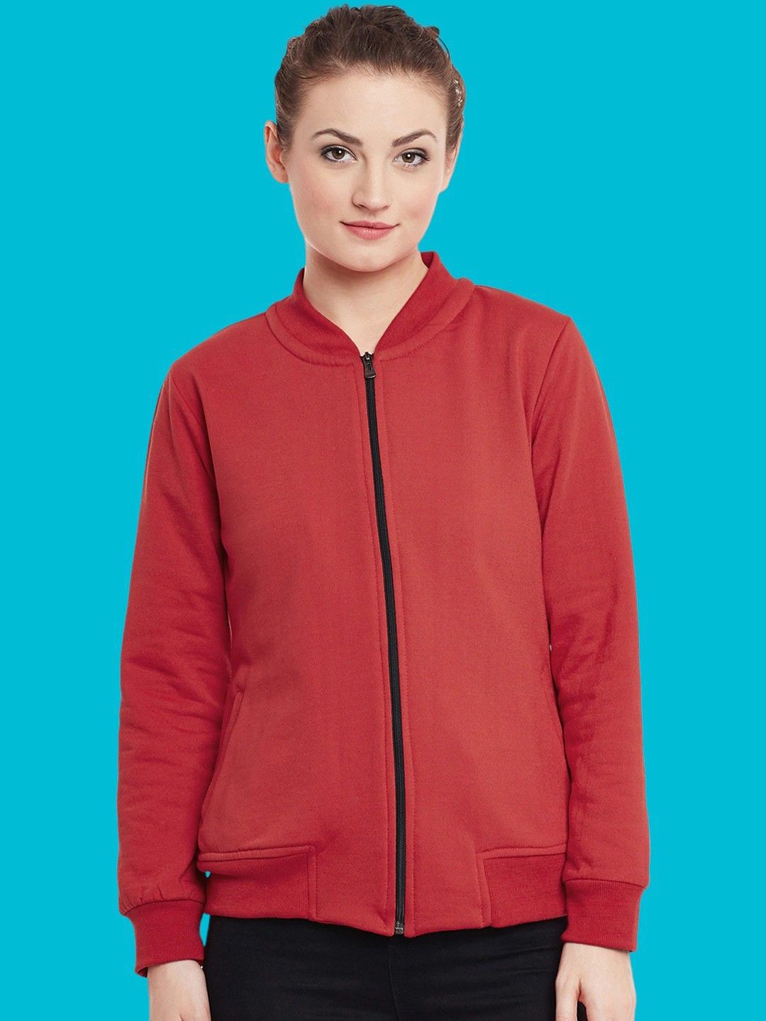 

BAESD Women Floral Fleece Lightweight Crop Leather Jacket, Red