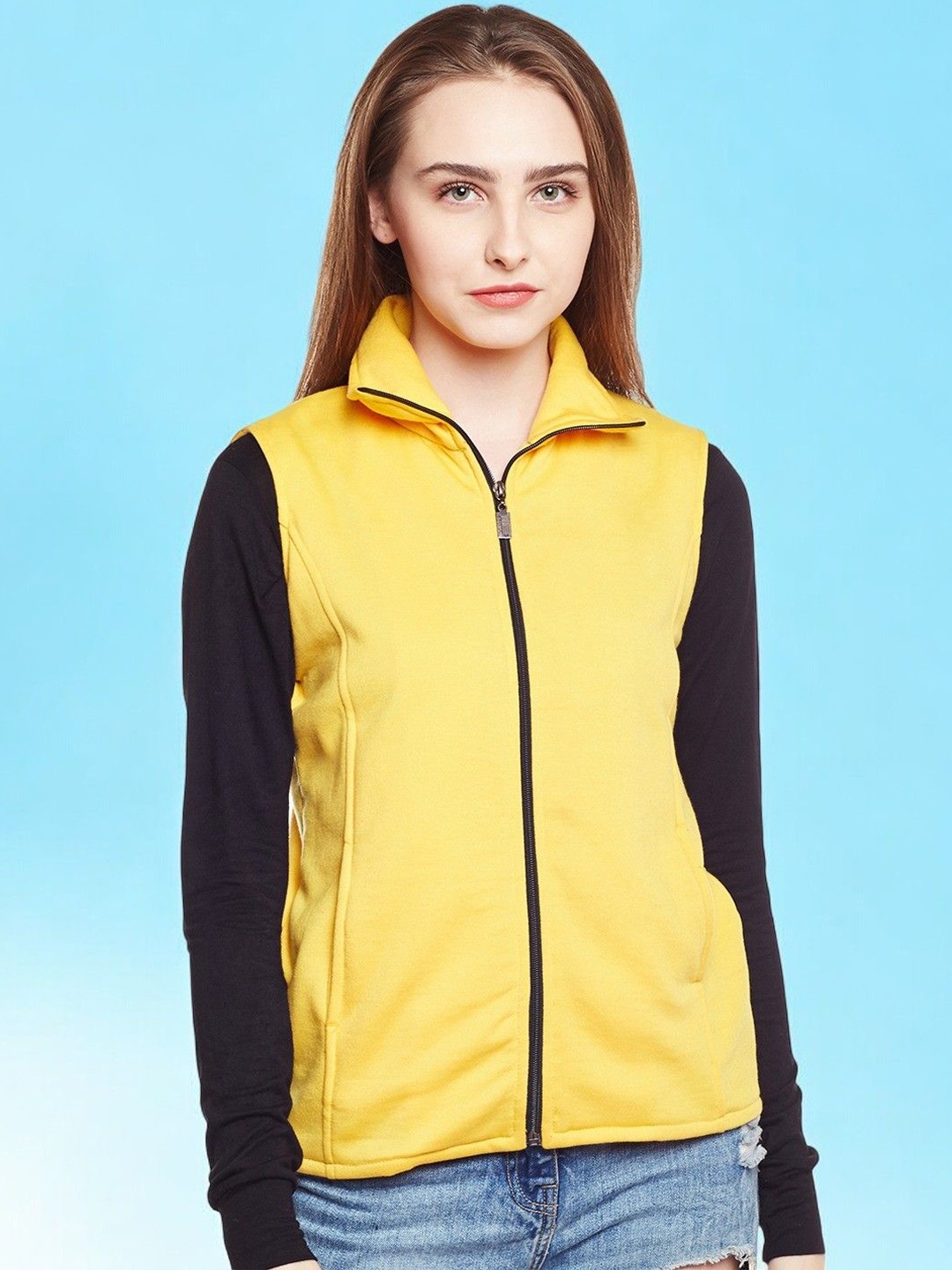 

BAESD Women Solid Fleece Lightweight Sporty Jacket Embroidered, Yellow