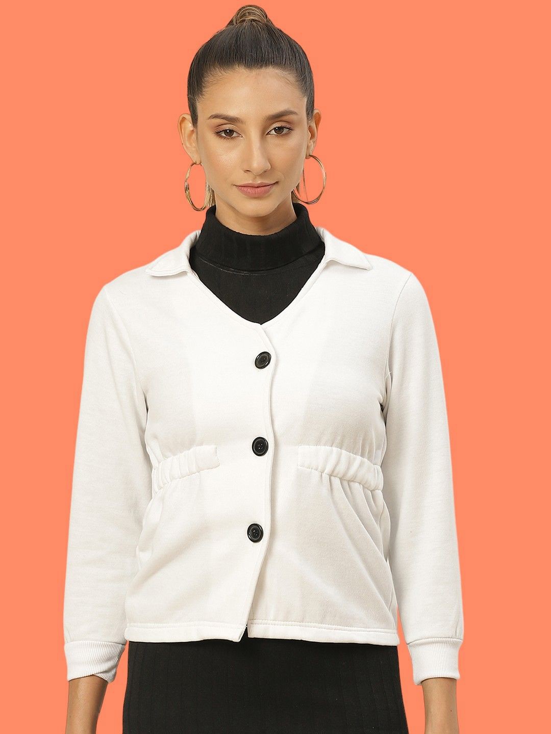 

BAESD Women Fleece Lightweight Crop Tailored Jacket, White