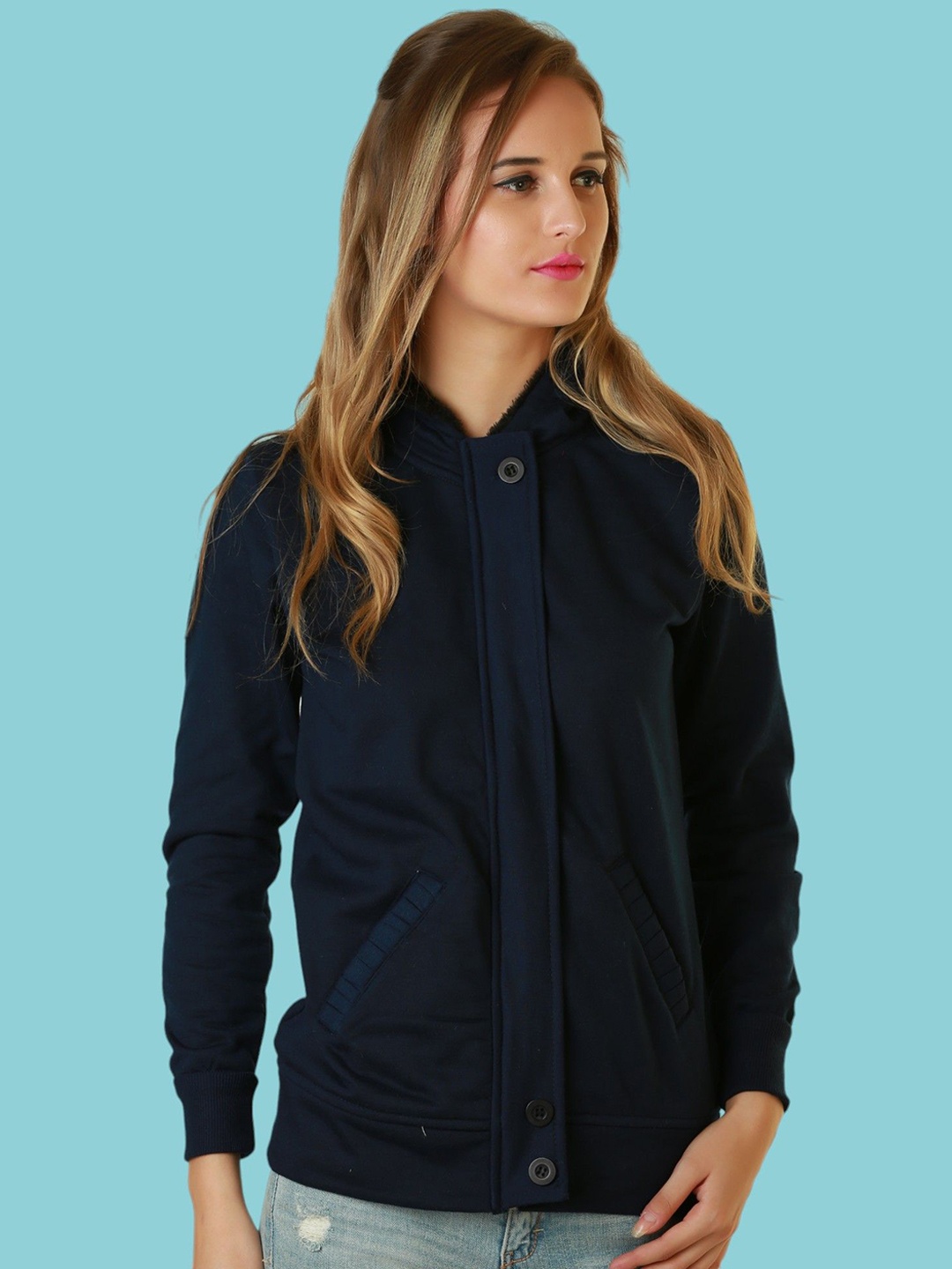 

BAESD Women Fleece Lightweight Crop Tailored Jacket, Blue
