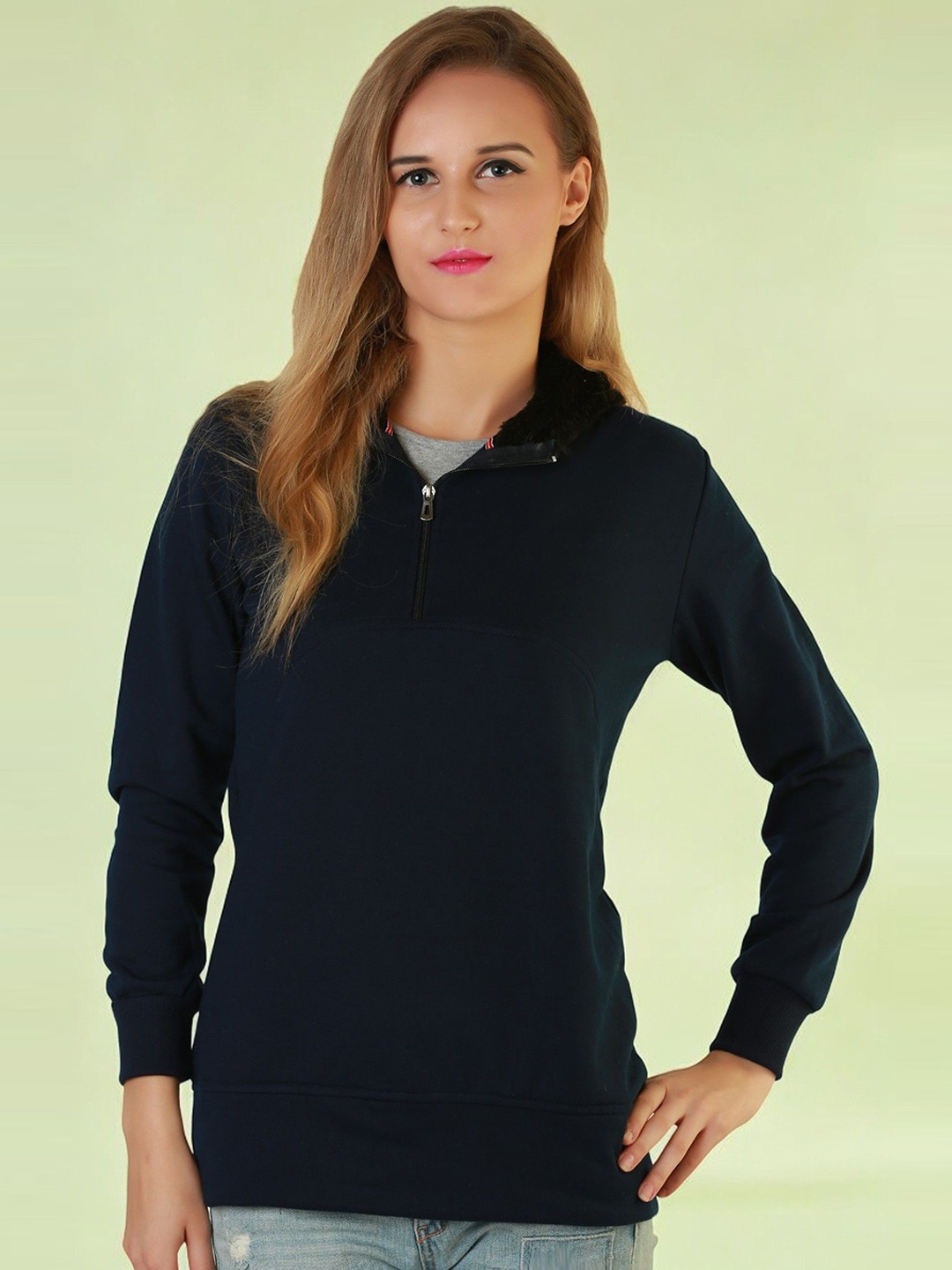 

BAESD Women Fleece Lightweight Tailored Jacket with Patchwork, Navy blue