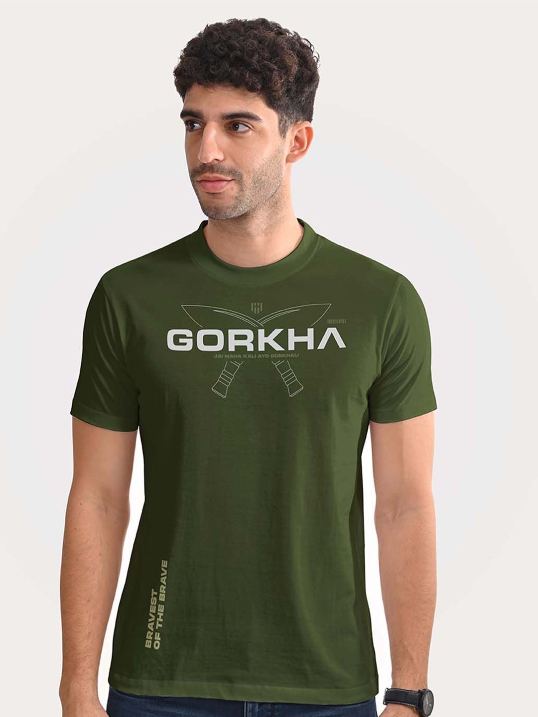 

Aero Armour Unisex Printed Round Neck Cotton Tshirt, Olive