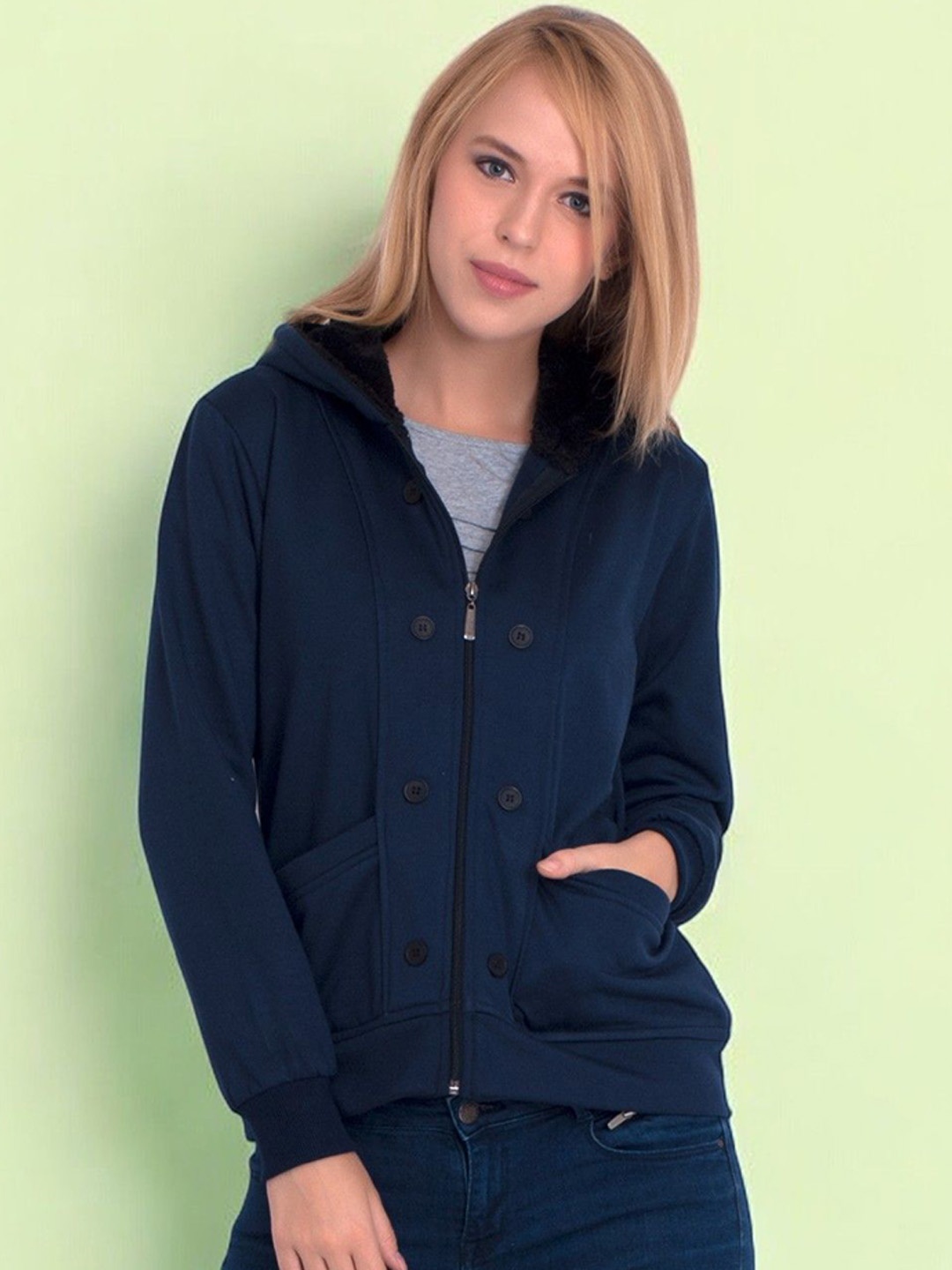 

BAESD Women Fleece Lightweight Longline Tailored Jacket, Navy blue