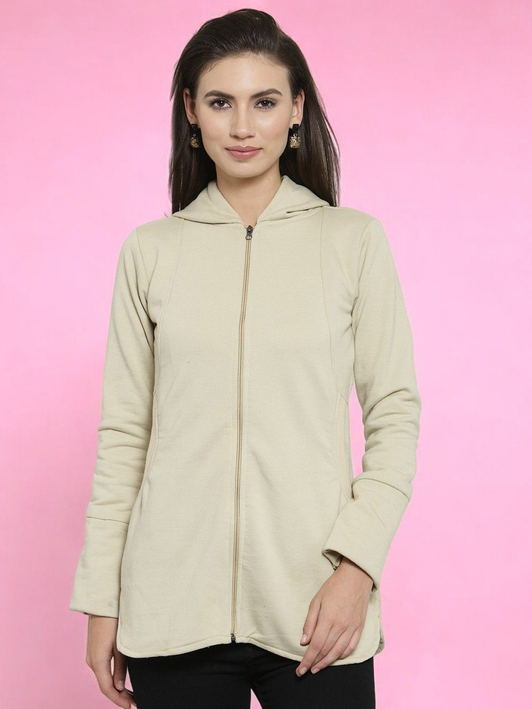 

BAESD Women Geometric Fleece Lightweight Longline Open Front Jacket, Beige