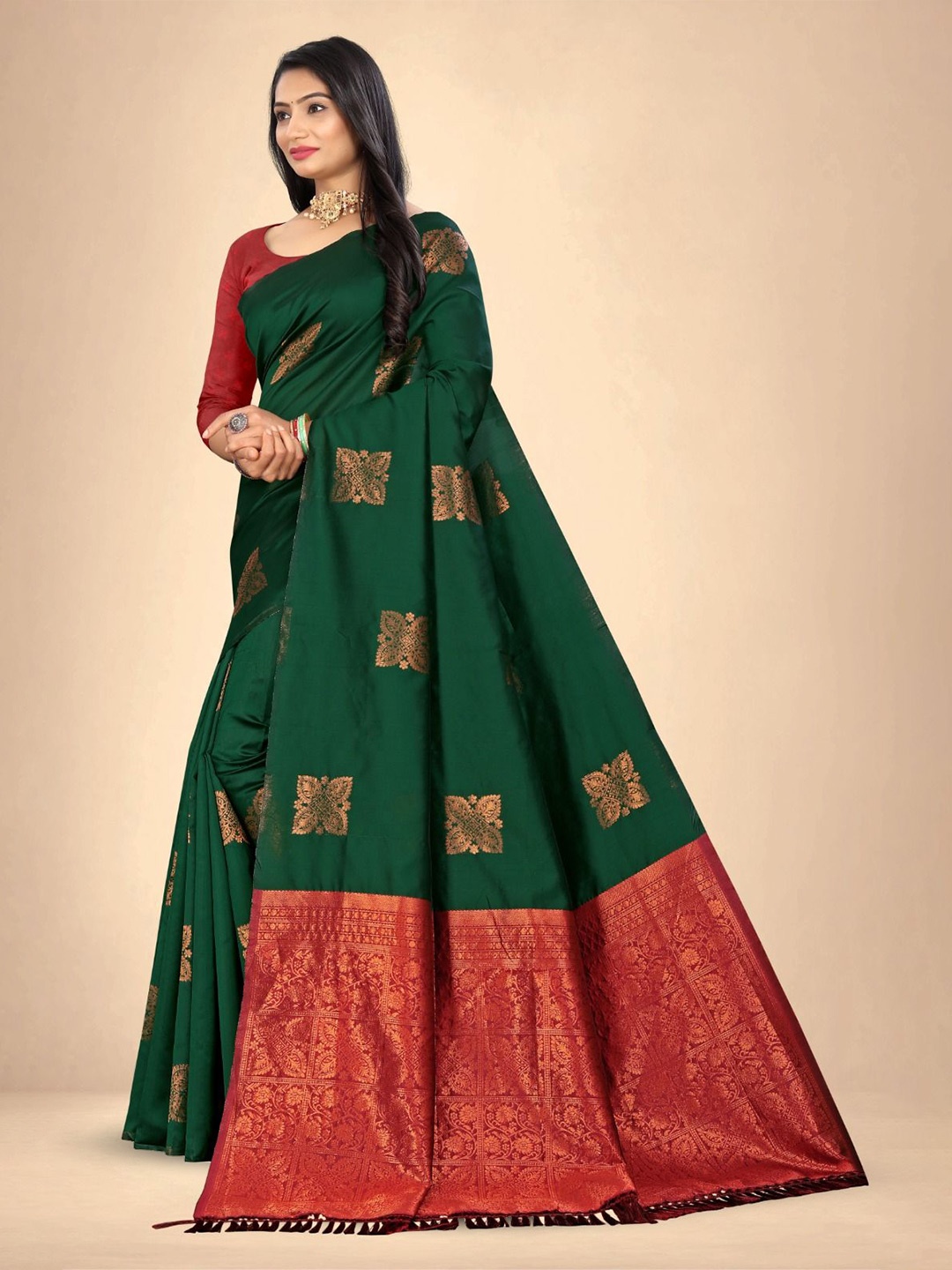 

Abhilasha Ethnic Motifs Zari Pure Silk Banarasi Saree, Green