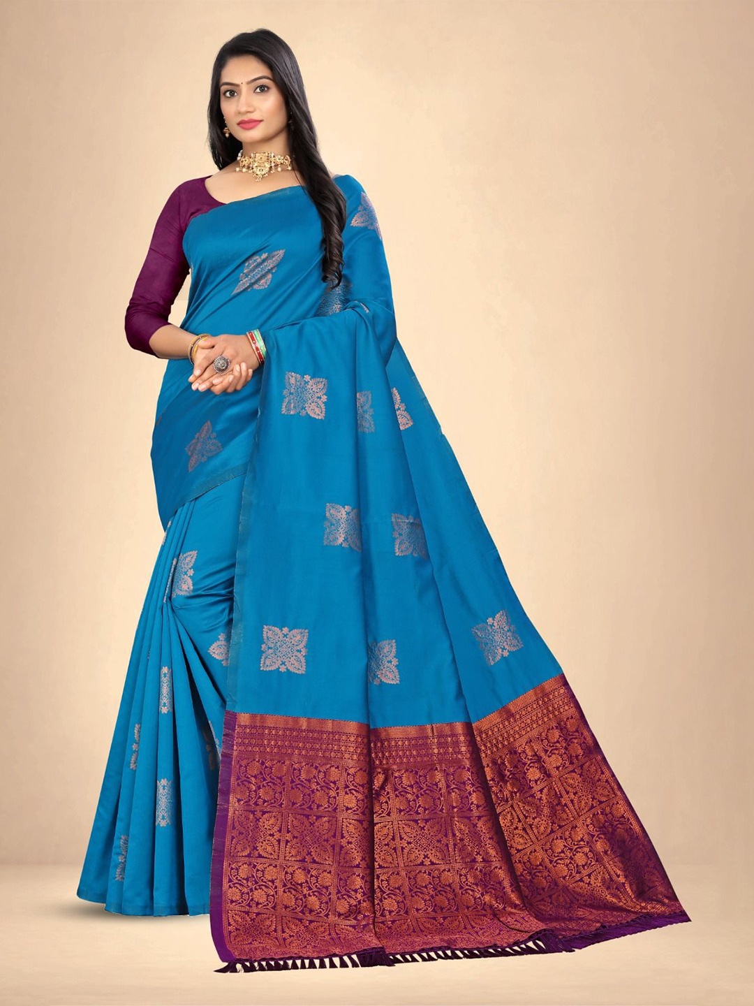

Abhilasha Ethnic Motif Zari Woven Pure Silk Banarasi Saree, Blue