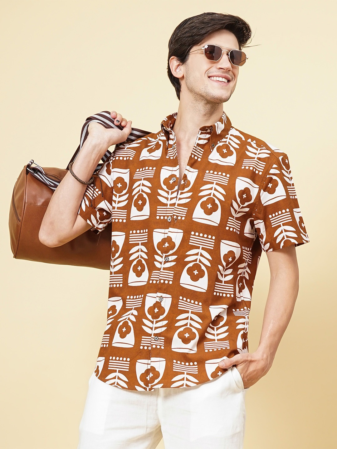 

HANDRWN Men Custom Opaque Printed Casual Shirt, Blue