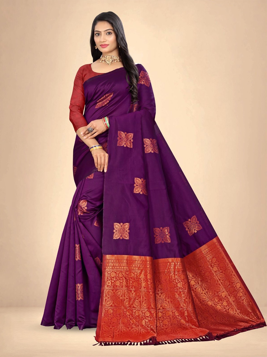 

Abhilasha Ethnic Motif Zari Woven Pure Silk Banarasi Saree, Purple
