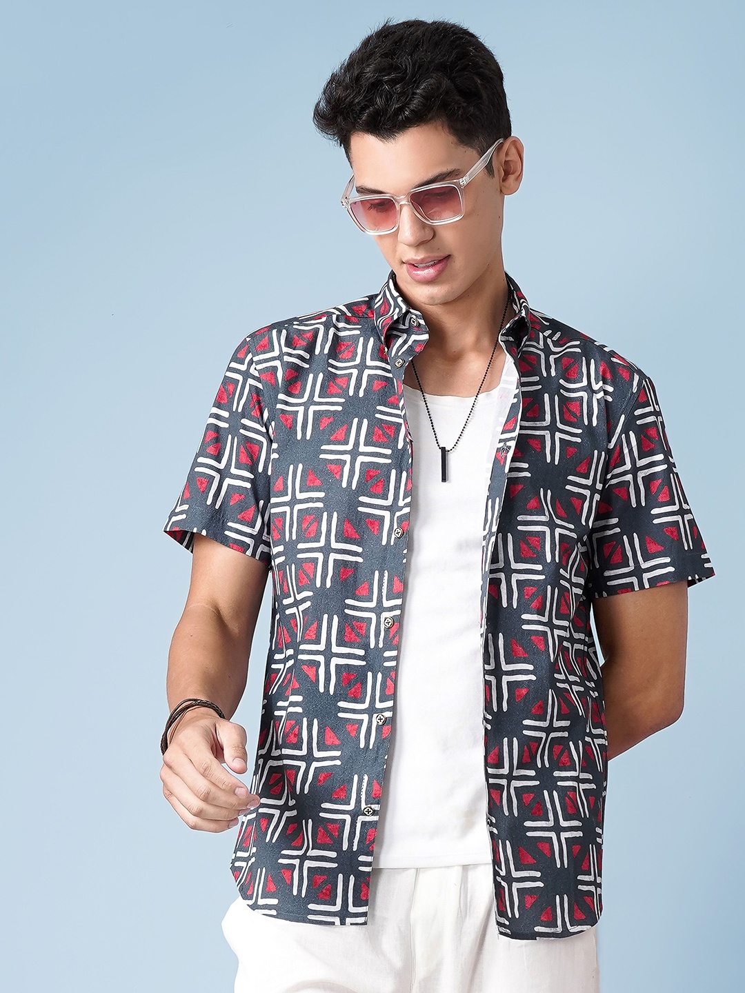 

HANDRWN Men Custom Opaque Printed Casual Shirt, Brown