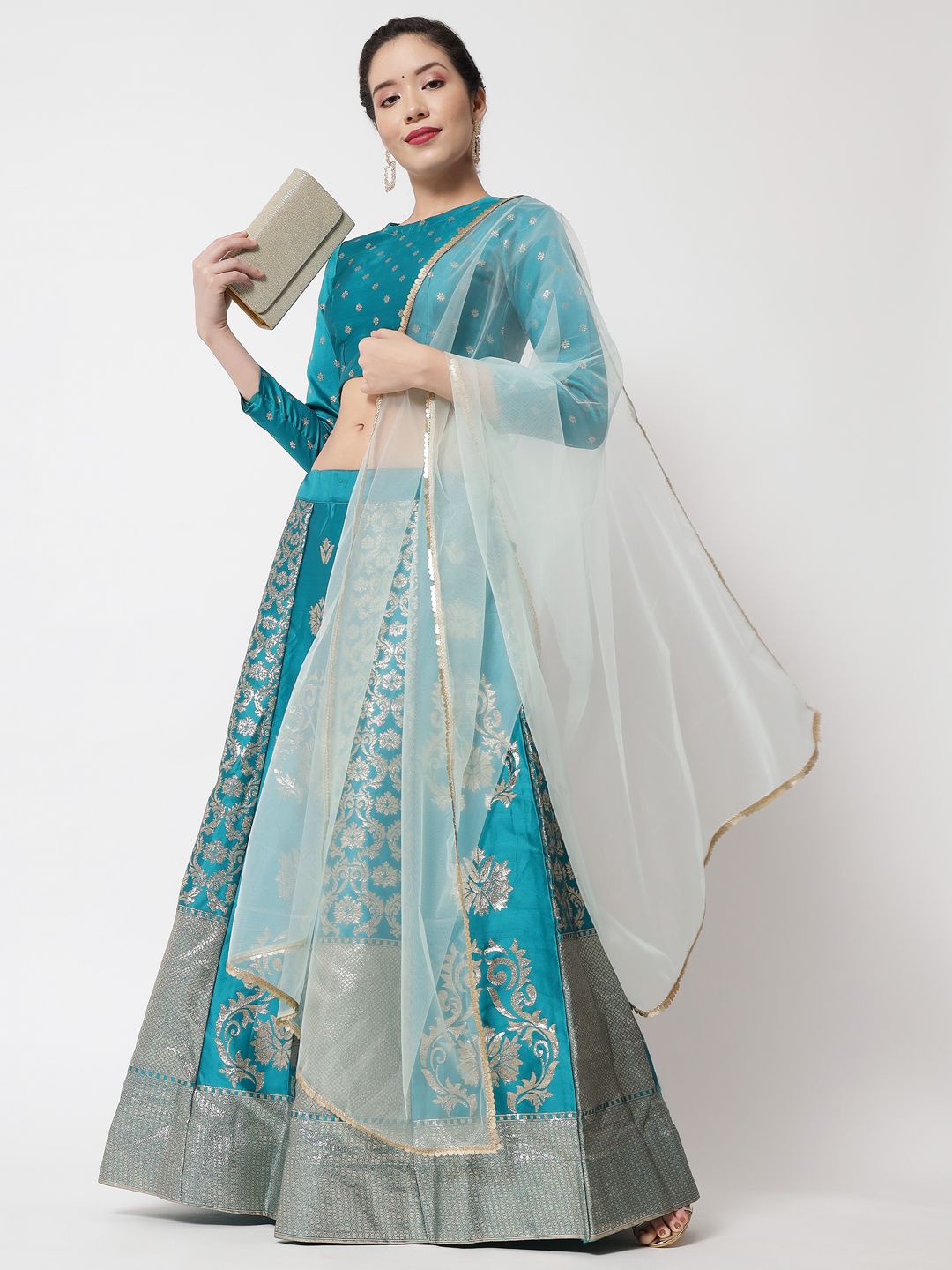 

KAZIA Woven Design Semi-Stitched Lehenga & Unstitched Blouse With Dupatta, Blue