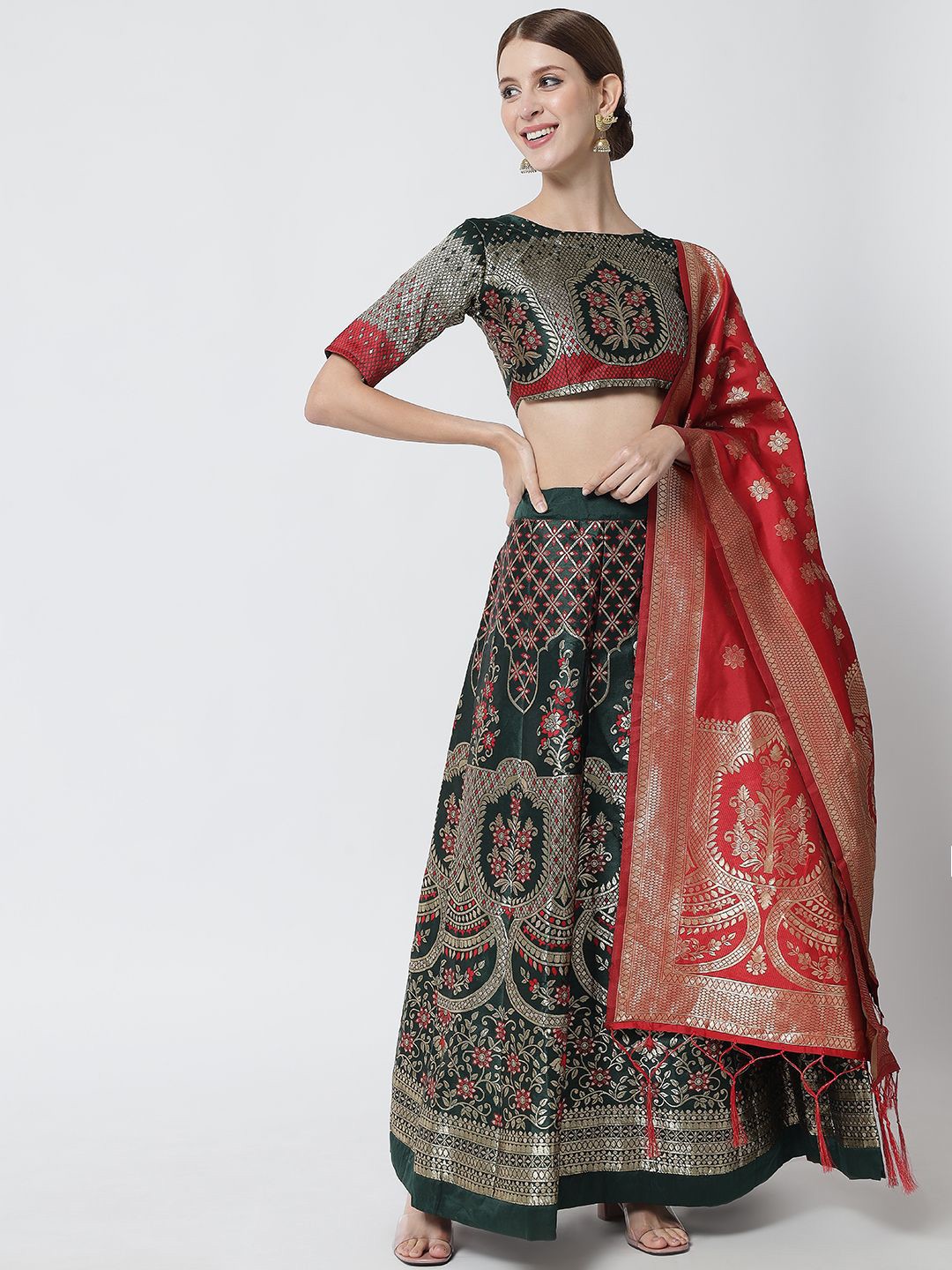 

KAZIA Woven Design Semi Stitched Lehenga & Unstitched Blouse With Dupatta, Green