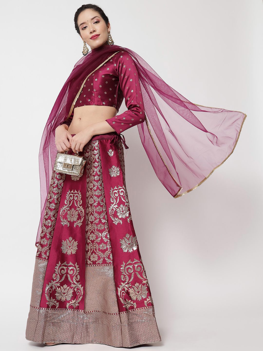 

KAZIA Woven Design Semi Stitched Lehenga & Unstitched Blouse With Dupatta, Maroon