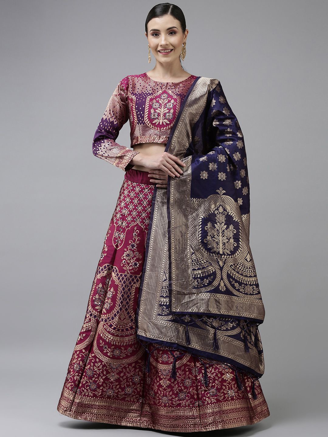 

KAZIA Woven Design Semi Stitched Lehenga & Unstitched Blouse With Dupatta, Purple