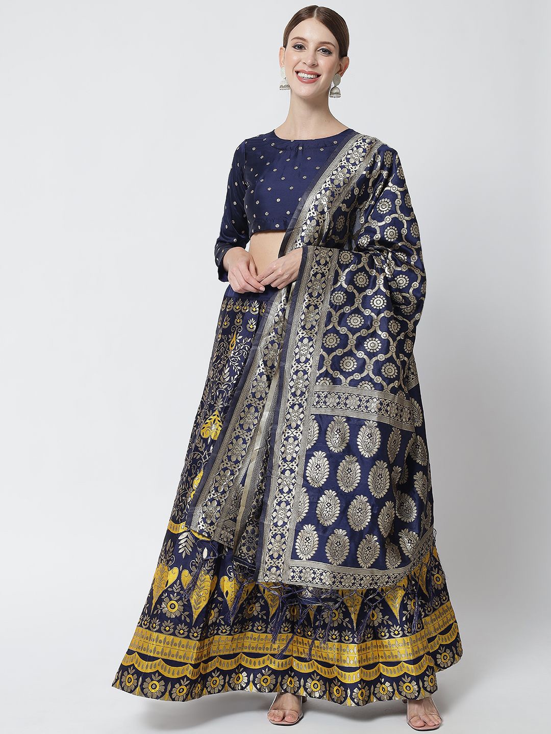 

KAZIA Woven Design Semi-Stitched Lehenga & Unstitched Blouse With Dupatta, Blue