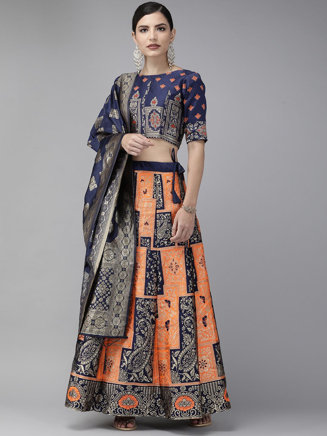 

KAZIA Woven Design Semi Stitched Lehenga & Unstitched Blouse With Dupatta, Orange