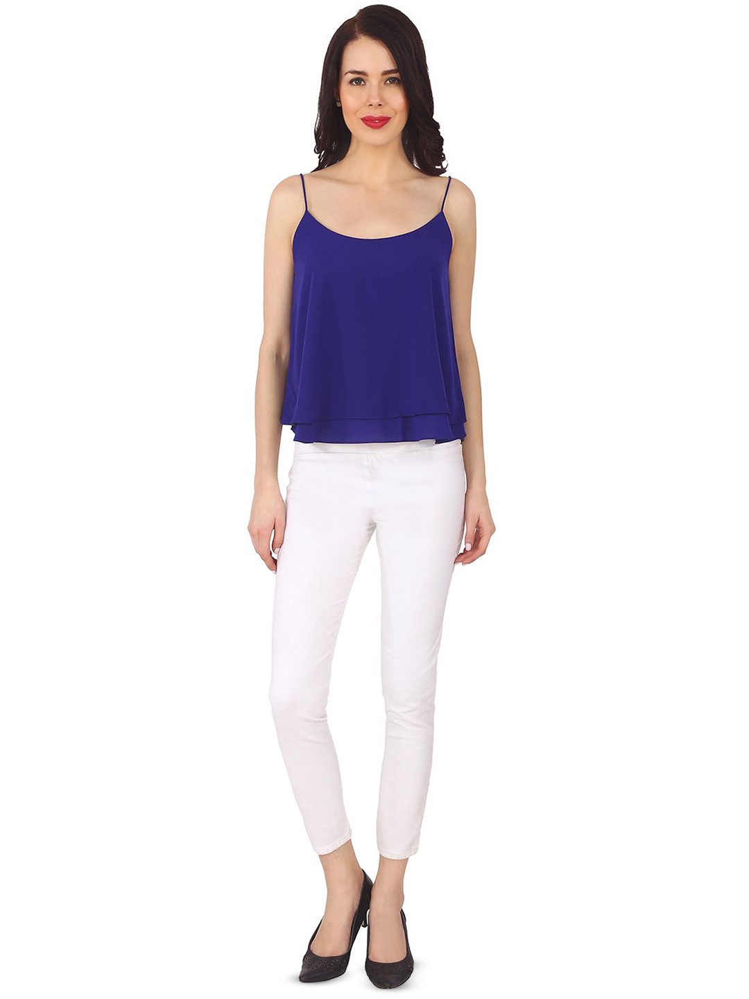 

Ashtag Women Crepe Styled Back Sleeveless Woven Top, Navy blue