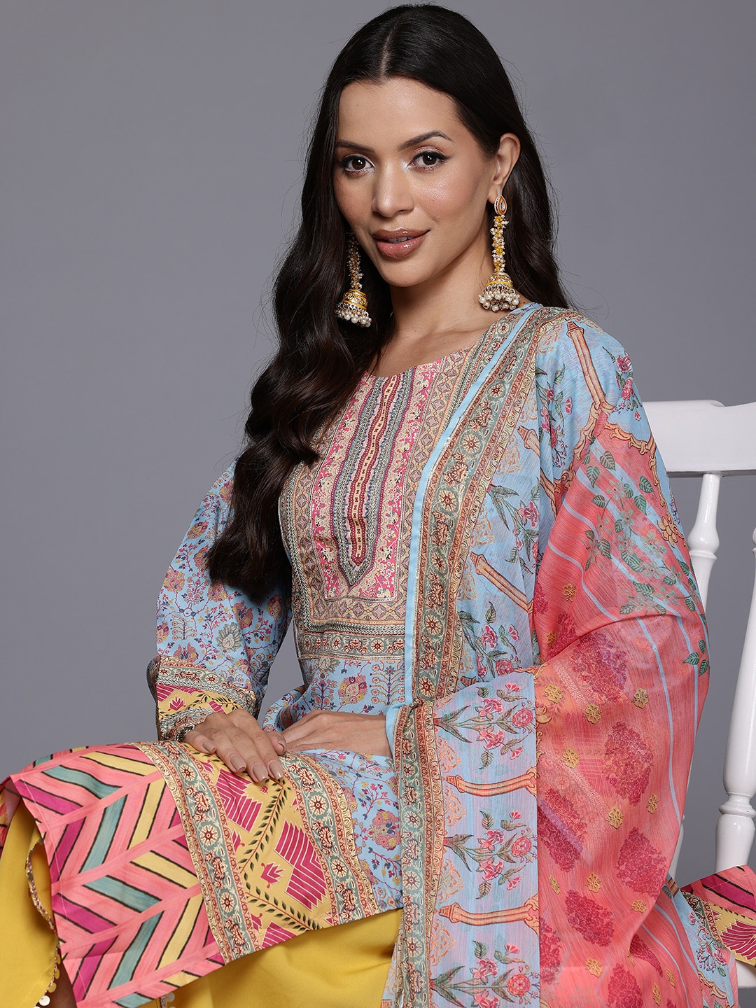 

Ahalyaa Floral Printed Gotta Patti Kurta With Palazzos & Dupatta, Multi