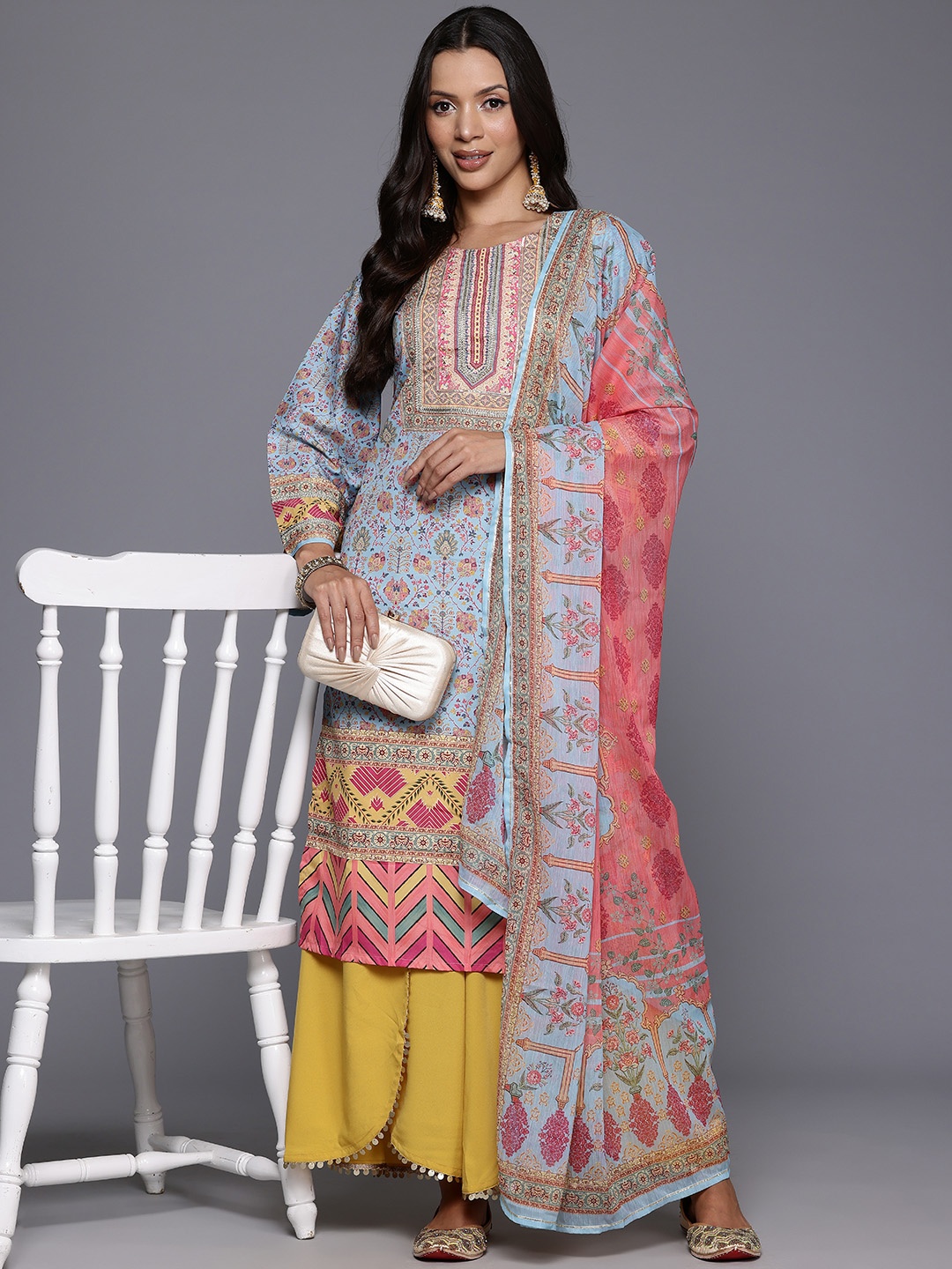 

Ahalyaa Floral Printed Gotta Patti Kurta With Palazzos & Dupatta, Multi
