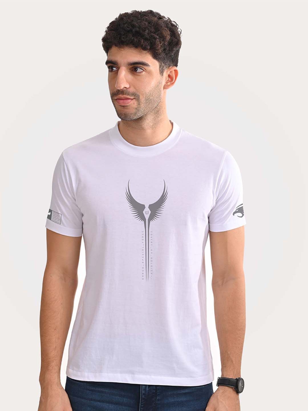 

Aero Armour Unisex Printed Round Neck Cotton Tshirt, White