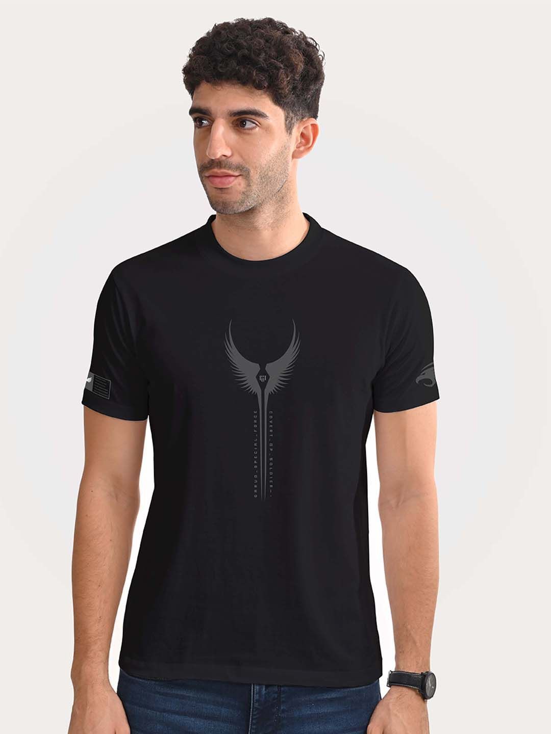 

Aero Armour Unisex Printed Round Neck Cotton Tshirt, Black