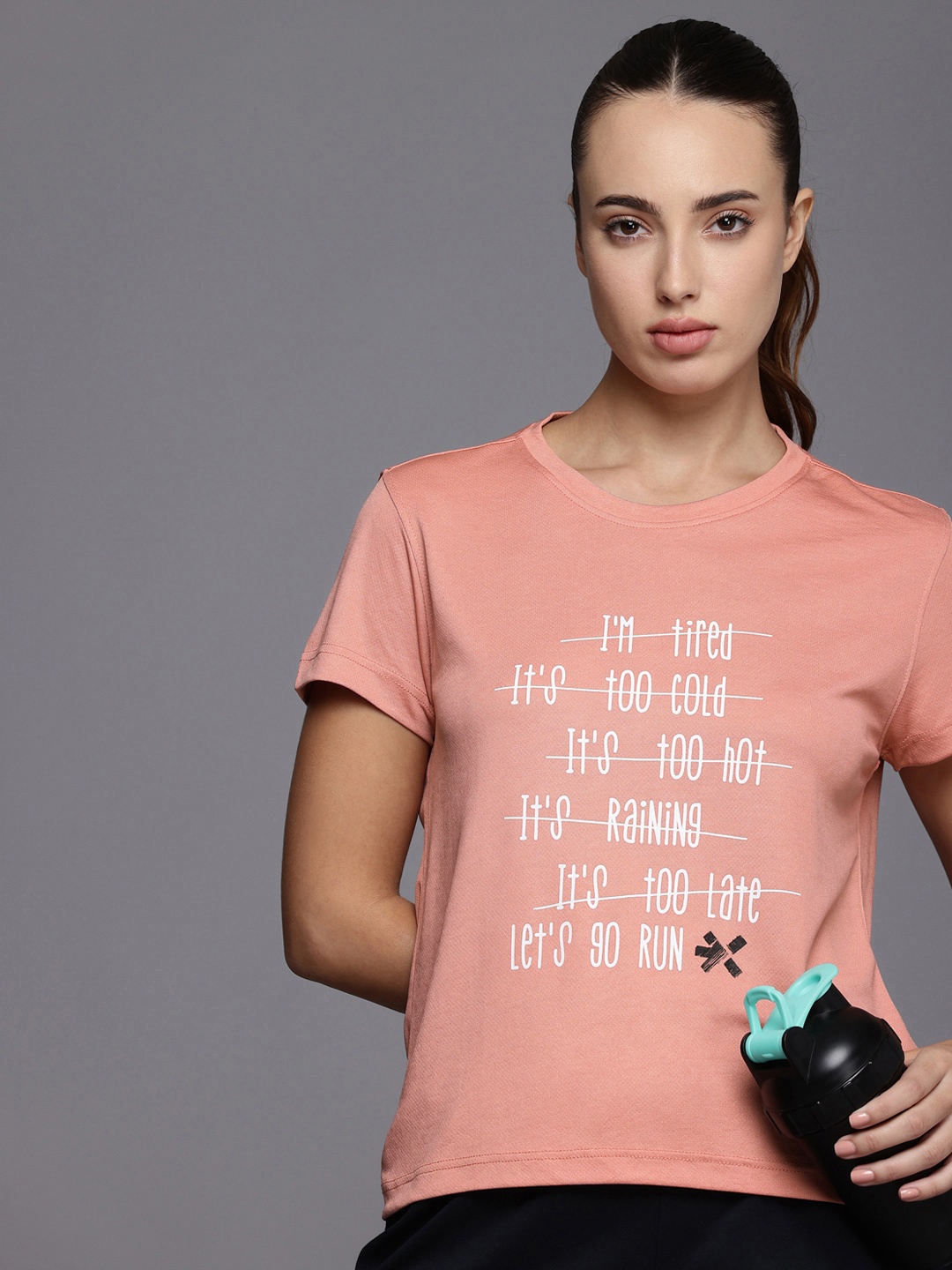 

HRX by Hrithik Roshan Rapid-Dry Antimicrobial Finish Typography Printed Running T-shirt, Rose