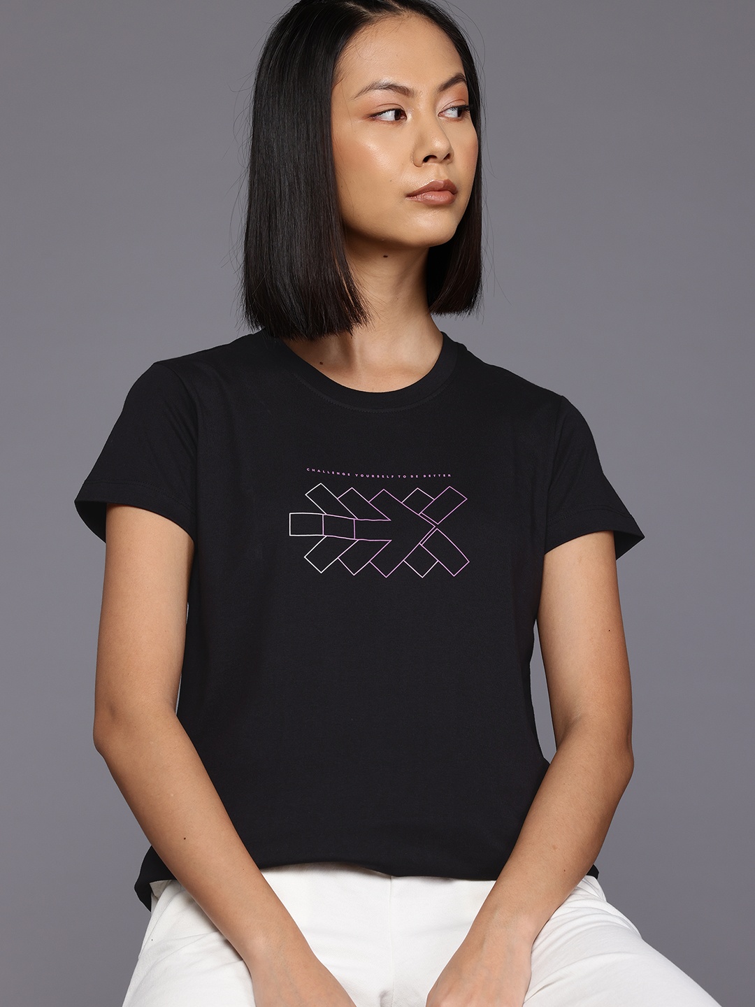 

HRX by Hrithik Roshan Brand Logo Print Casual T-shirt, Black