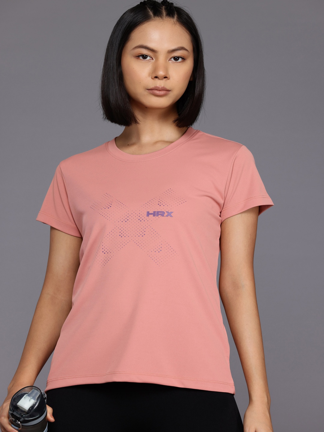 

HRX by Hrithik Roshan Brand Logo Print Rapid-Dry Training T-shirt, Pink