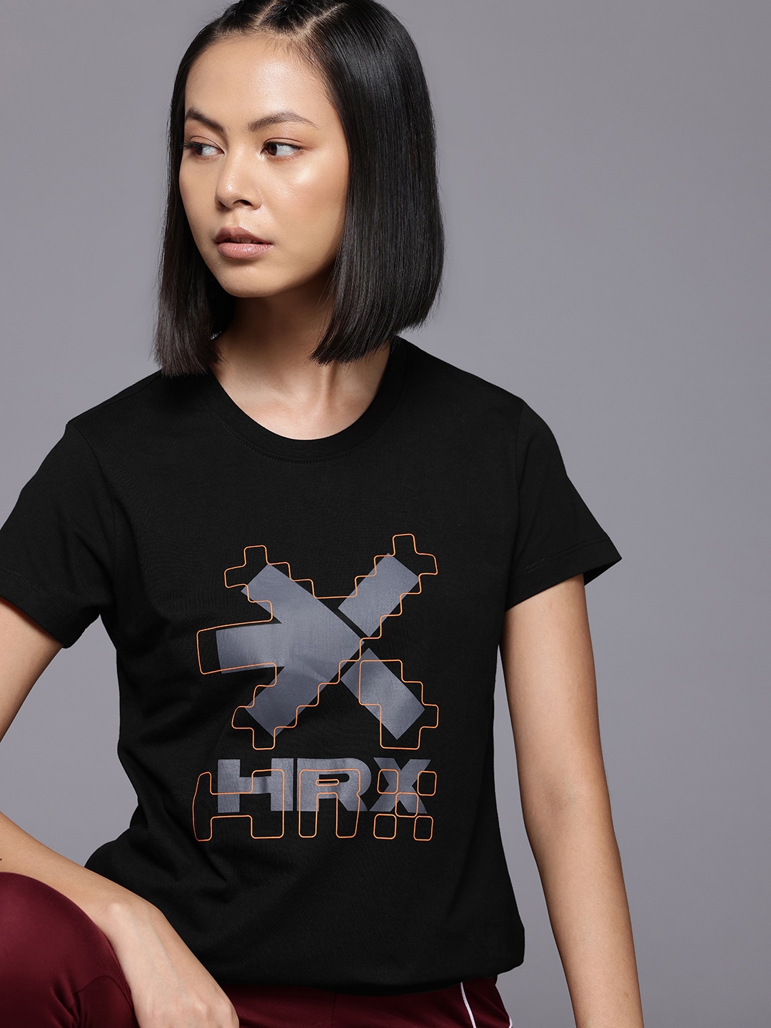 

HRX by Hrithik Roshan Brand Logo Print LifestyleT-shirt, Black