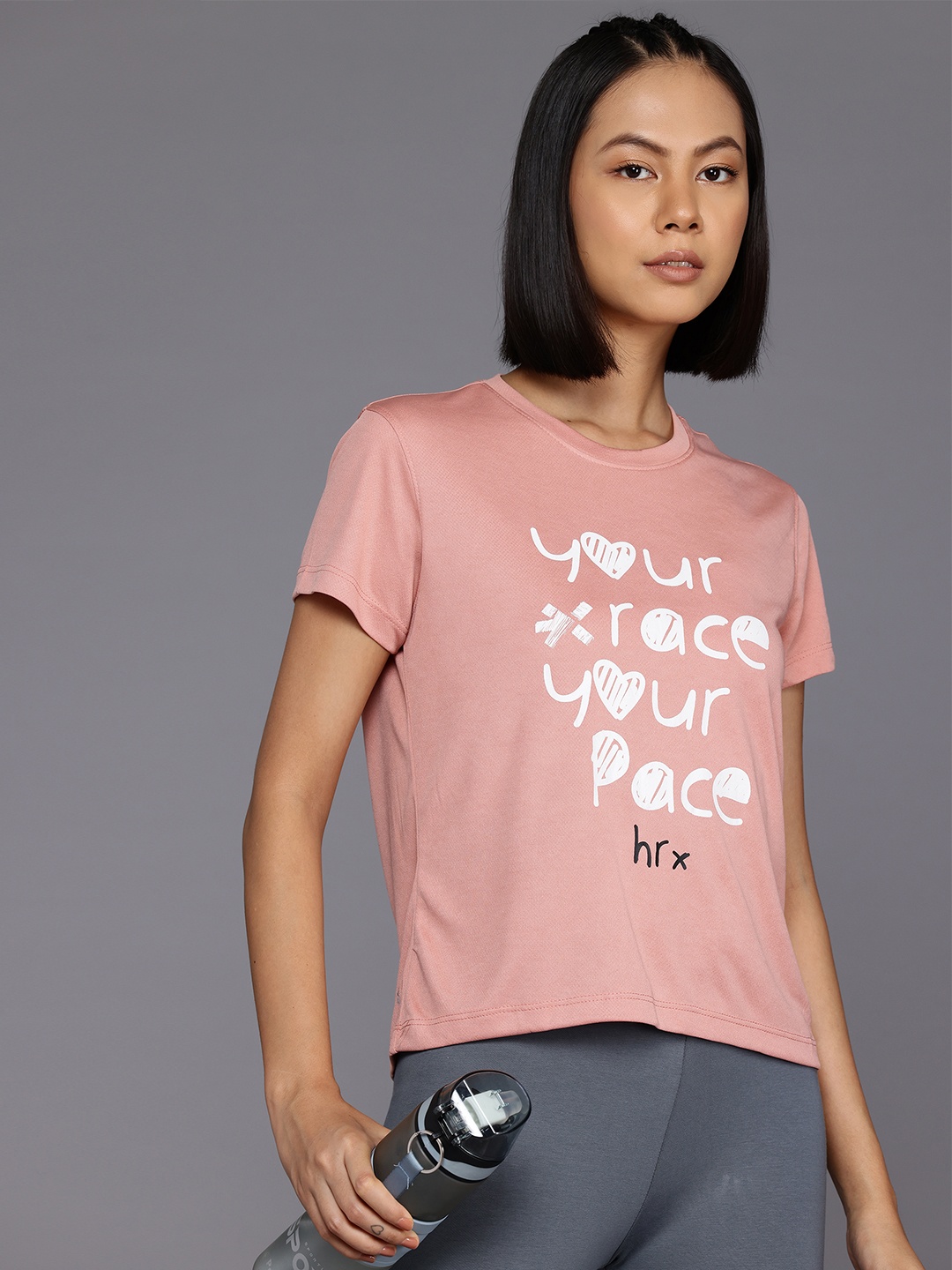 

HRX by Hrithik Roshan Rapid-Dry Typography Running T-shirt, Peach