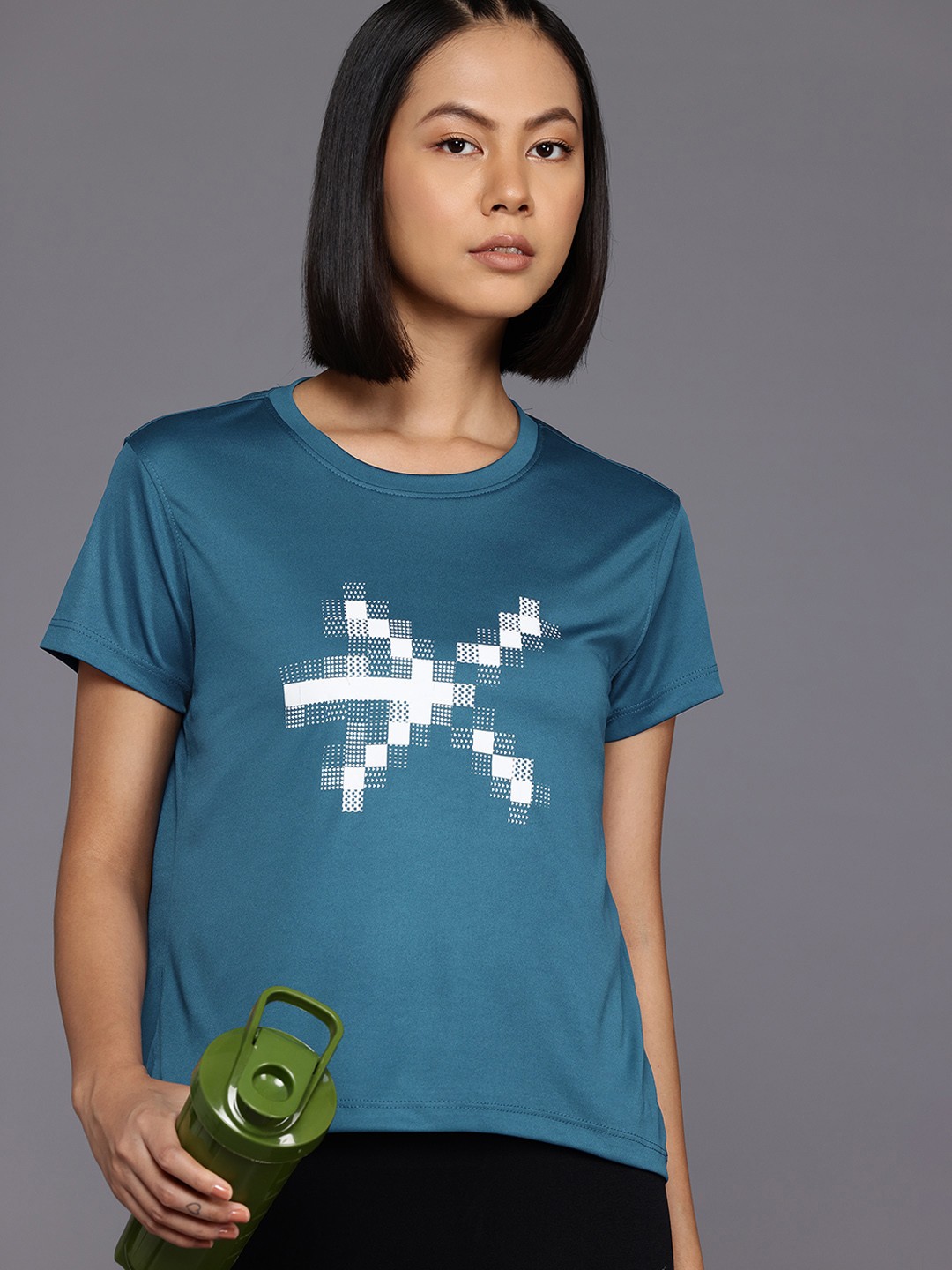 

HRX by Hrithik Roshan Rapid-Dry Brand Logo Print Training T-shirt, Teal