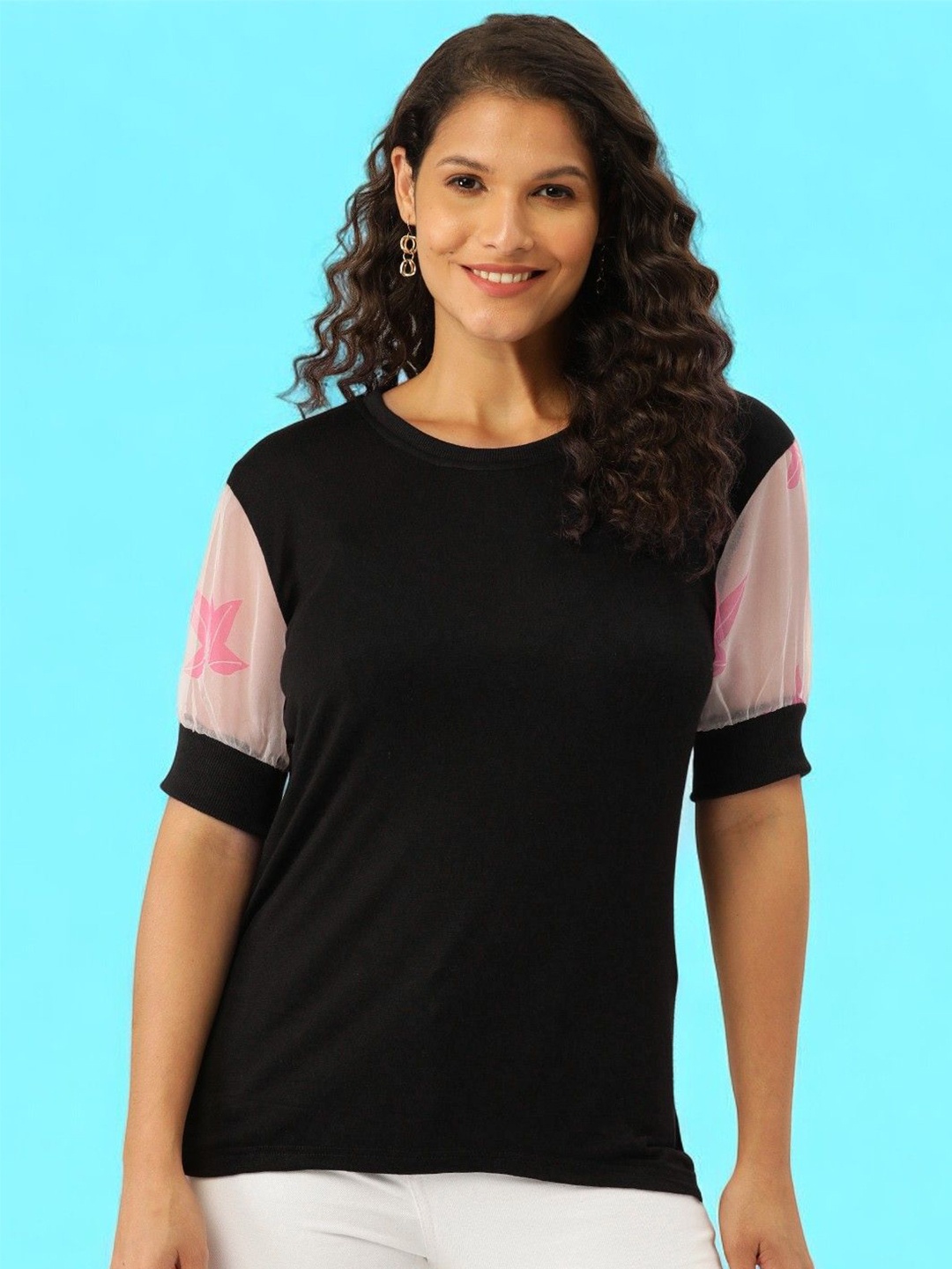 

BAESD Women Cotton Short Sleeves Round Neck Top, Black