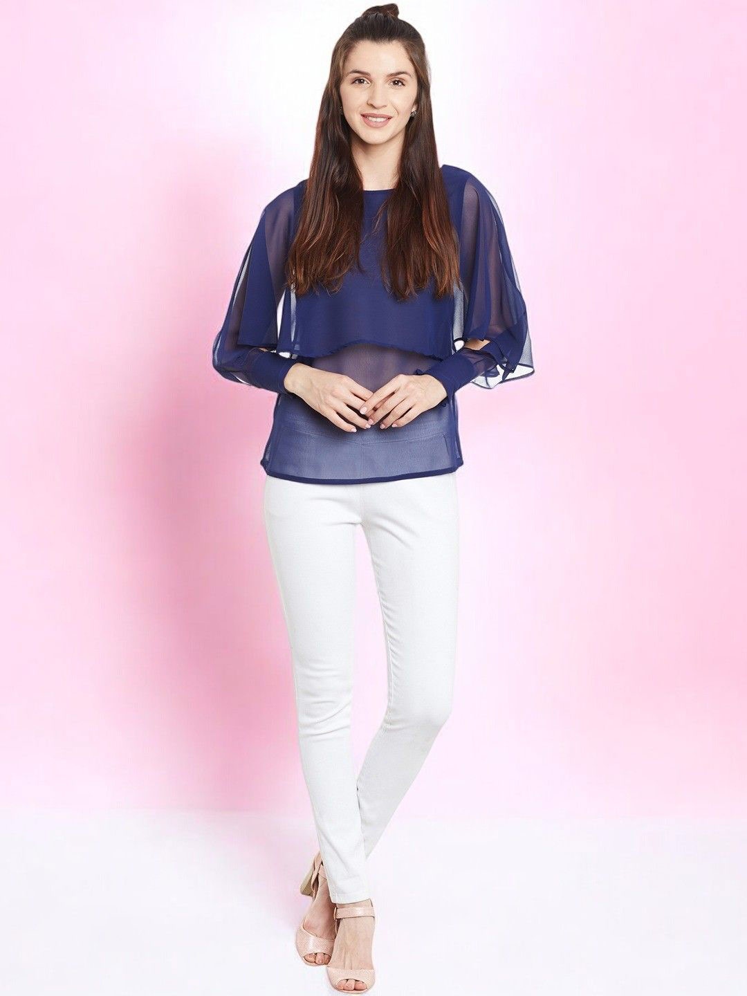

BAESD Flared Sleeve Georgette Top, Blue