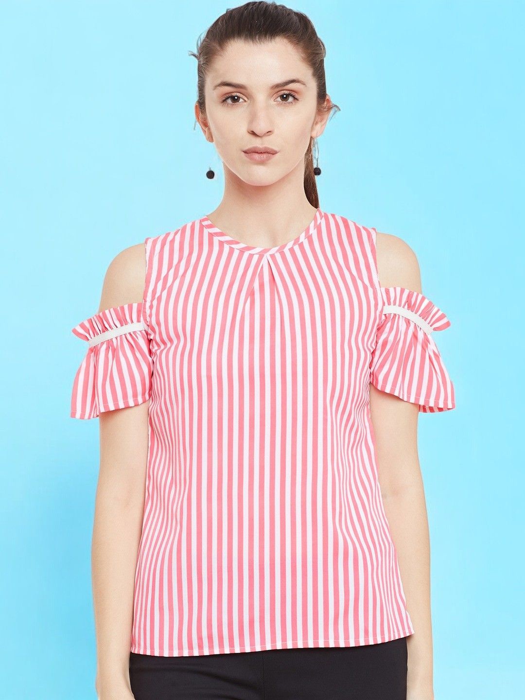 

BAESD Striped Cold-Shoulder Crepe Top, Pink